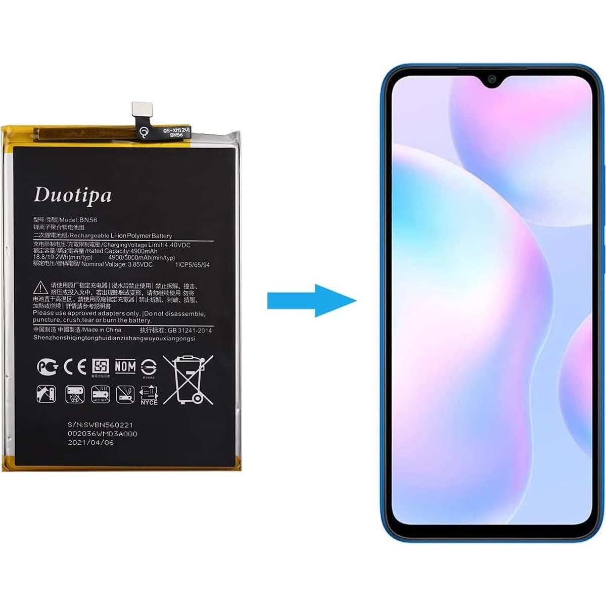 Batería Duotipa BN56 4900mAh para Redmi 9A 9C Poco M2 Pro