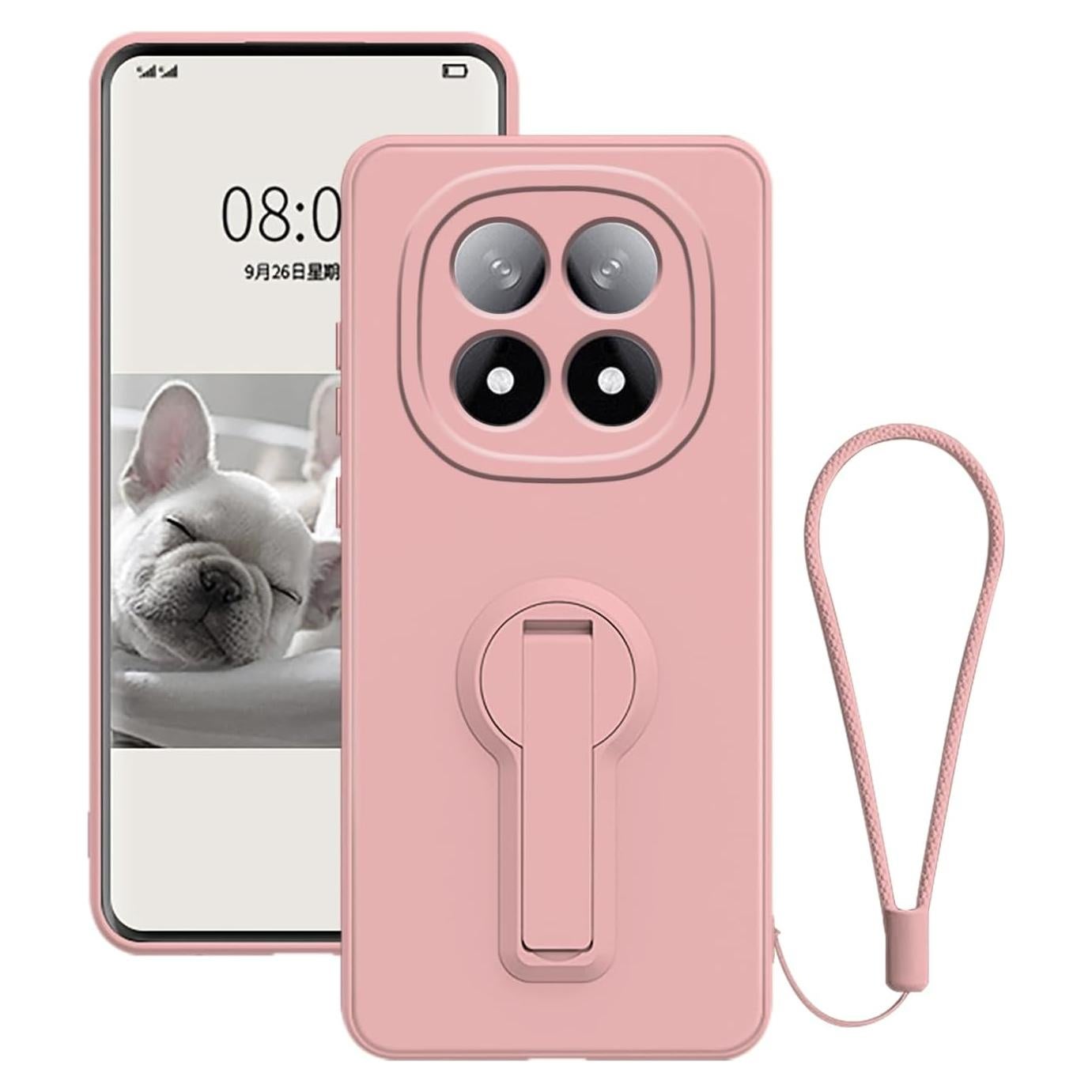 Funda de Silicona Rosa para Xiaomi Redmi Note 14 Pro 5G con Soporte