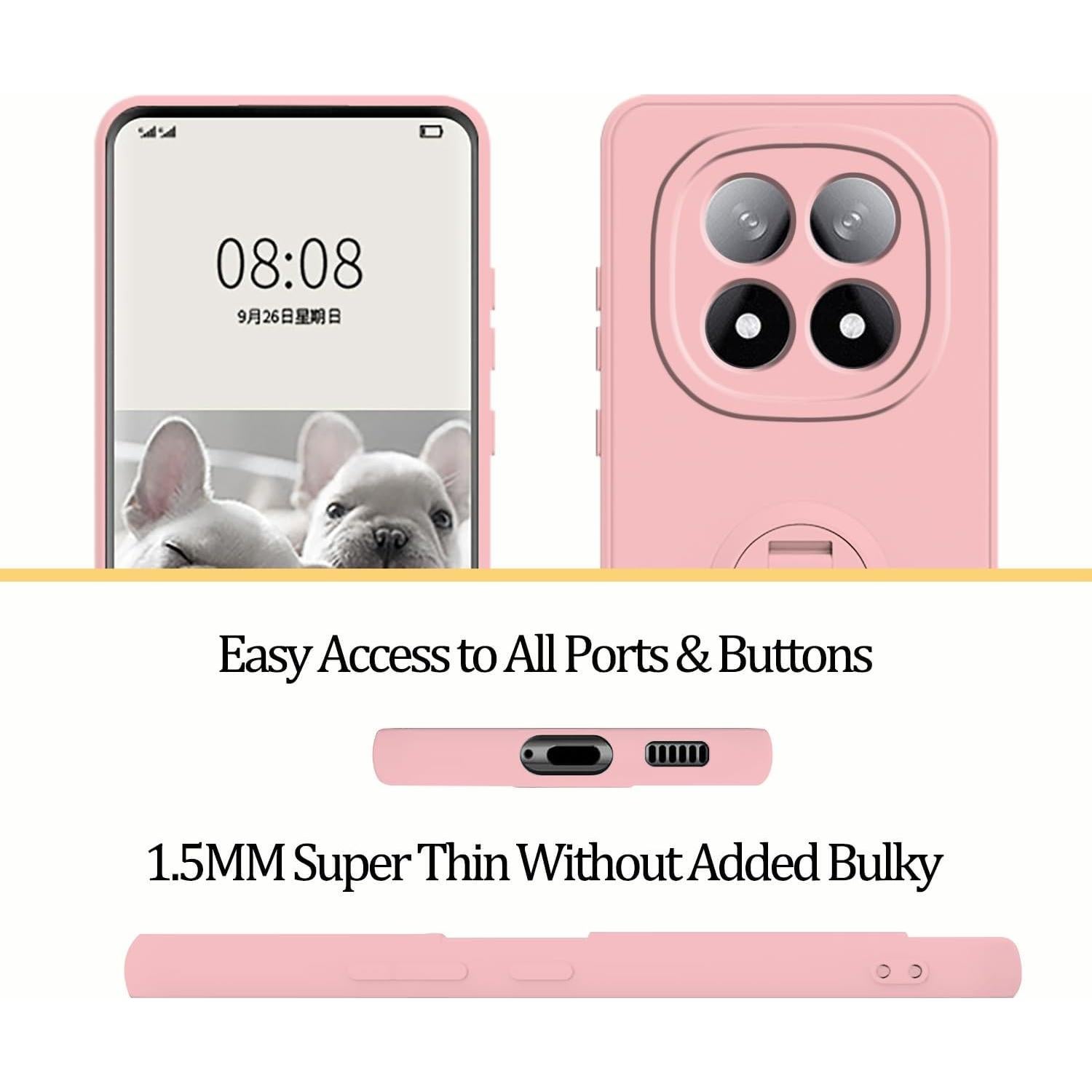 Funda de Silicona Rosa para Xiaomi Redmi Note 14 Pro 5G con Soporte