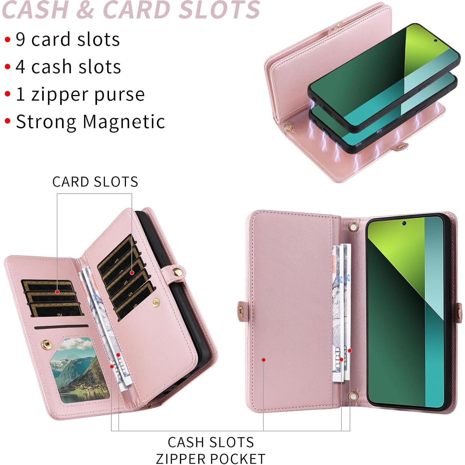 Funda Asuwish Rosa para Xiaomi Redmi Note 13 Pro 5G con Cartera