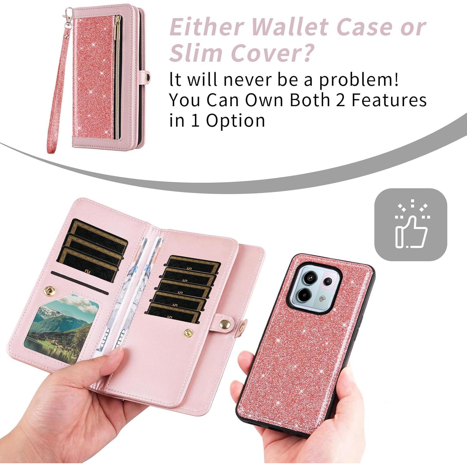 Funda Asuwish Rosa para Xiaomi Redmi Note 13 Pro 5G con Cartera