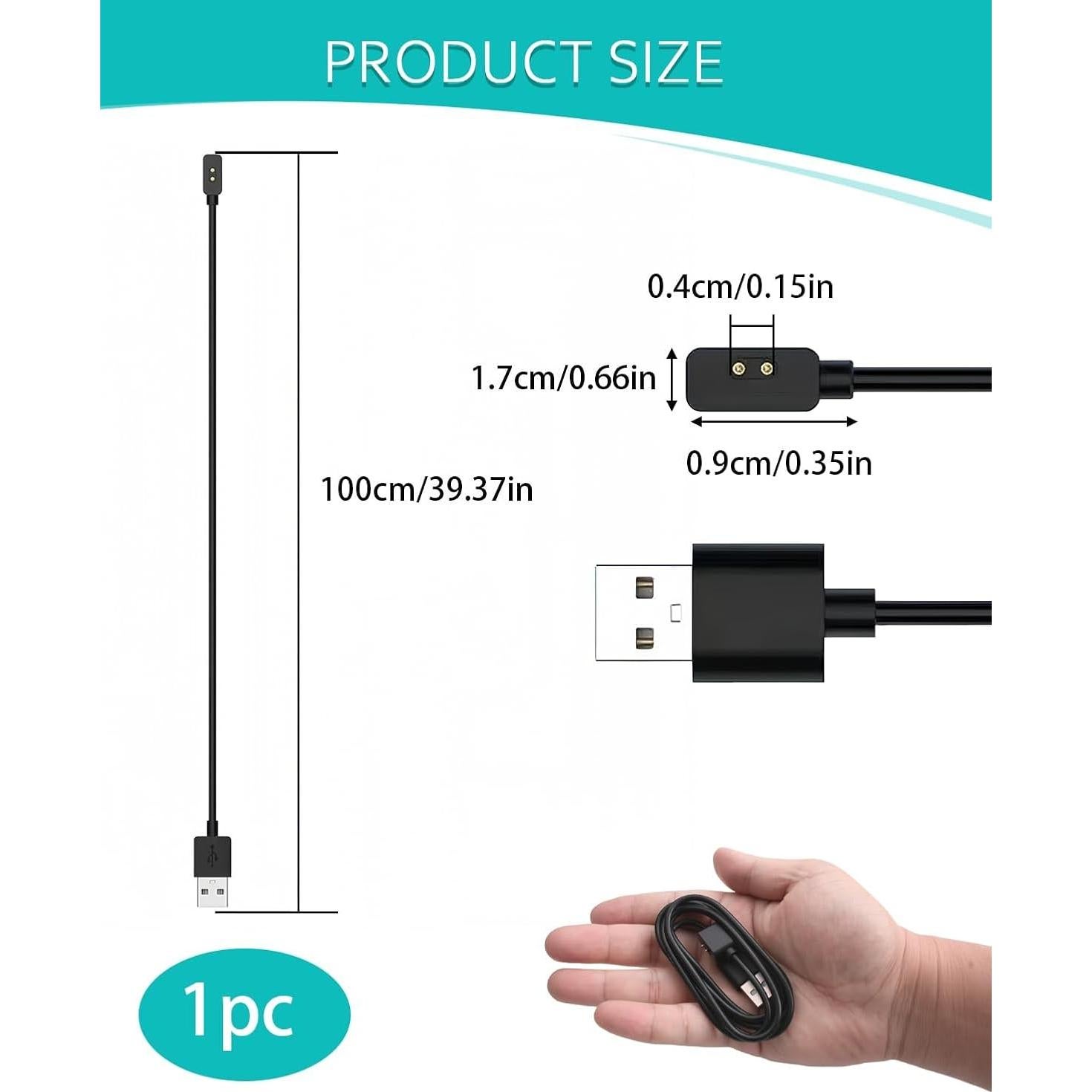 Cargador USB para Xiaomi Mi Band 8/9 - 100cm Negro