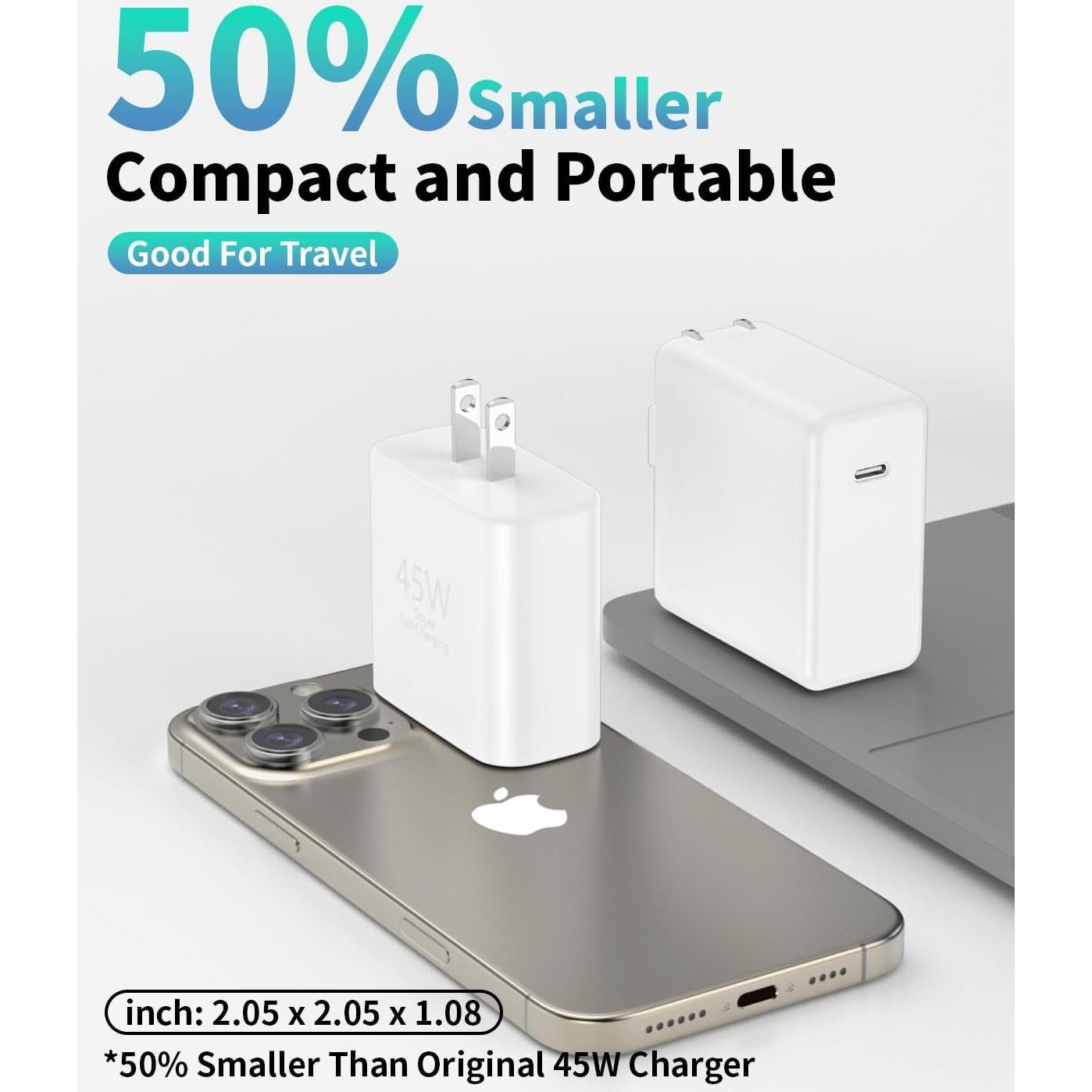 Cargador USB-C 45W Tiavalmax 2-Pack con Cable 3m para iPhone 16