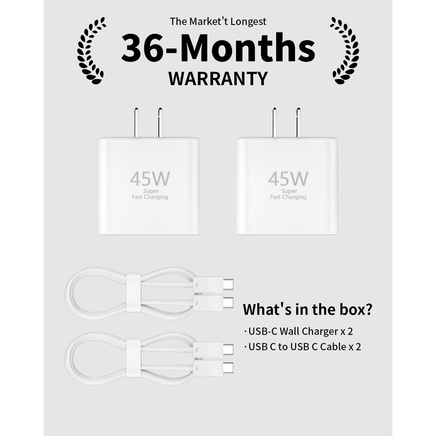 Cargador USB-C 45W Tiavalmax 2-Pack con Cable 3m para iPhone 16