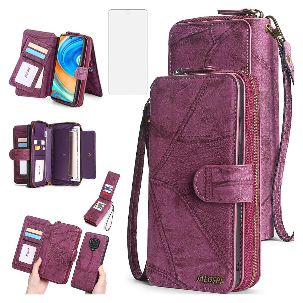 Funda Billetera Asuwish para Xiaomi Redmi Note 9 Pro Rojo Vino