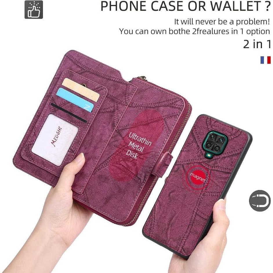 Funda Billetera Asuwish para Xiaomi Redmi Note 9 Pro Rojo Vino