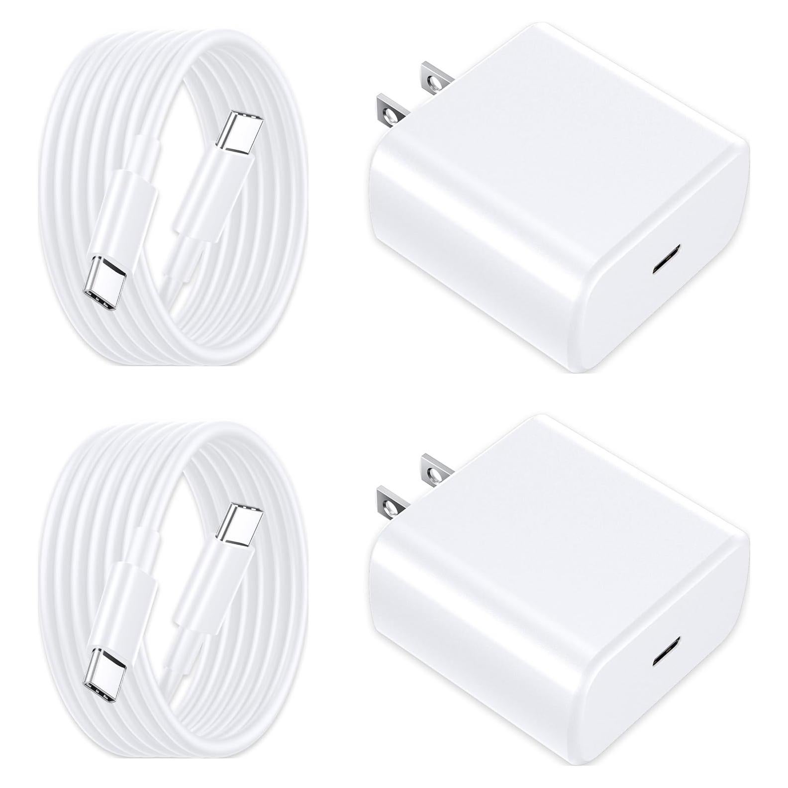 Cargador Rápido USB C 45W 2-Pack con Cable 6FT para iPhone y Google Pixel
