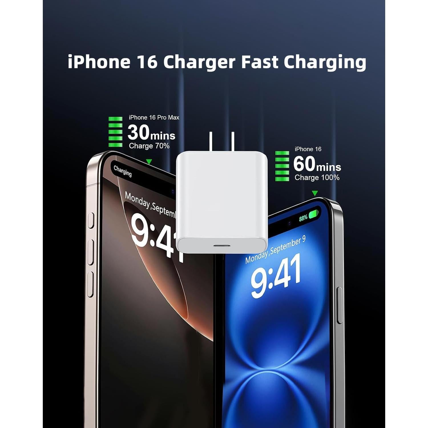 Cargador Rápido USB C 45W 2-Pack con Cable 6FT para iPhone y Google Pixel