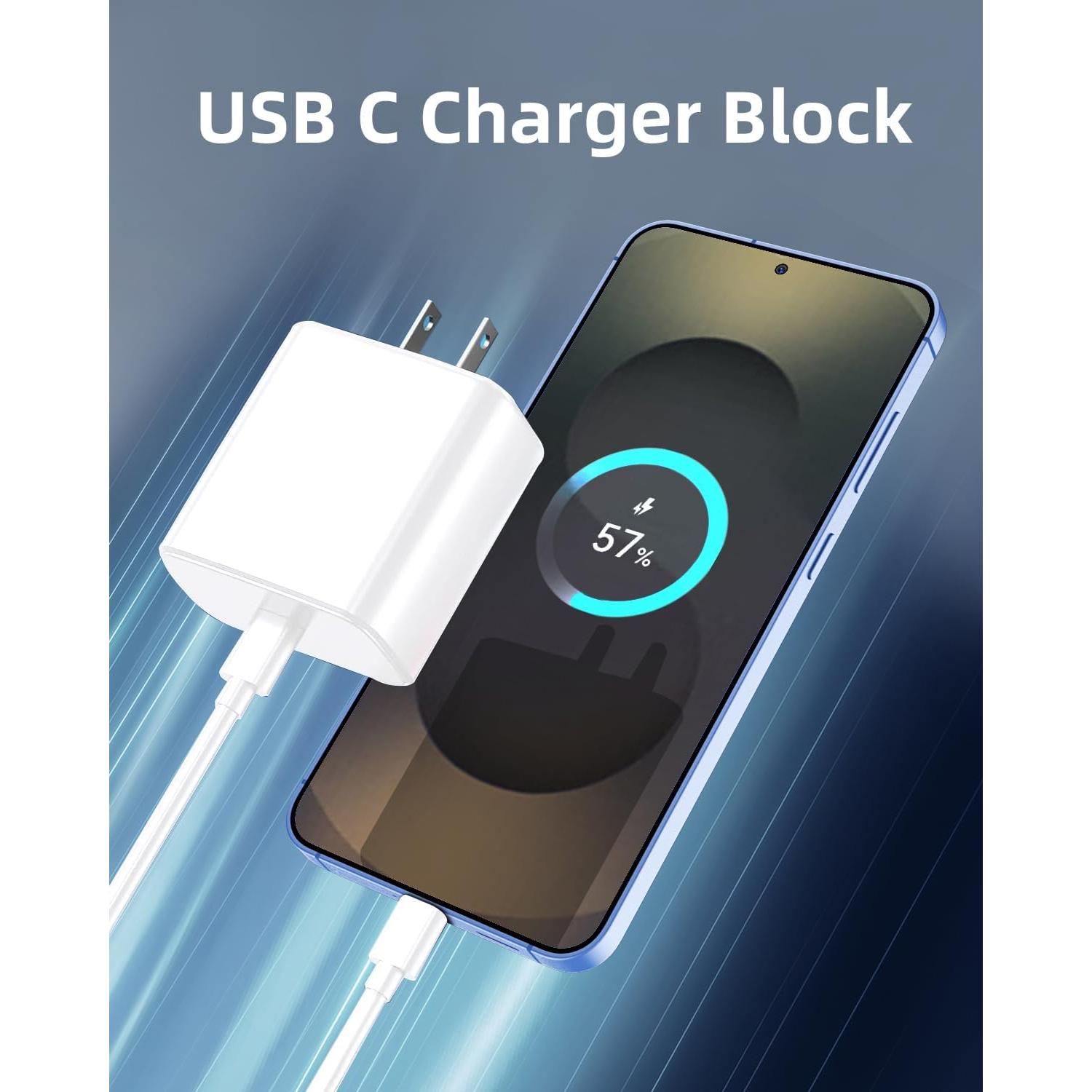 Cargador Rápido USB C 45W 2-Pack con Cable 6FT para iPhone y Google Pixel