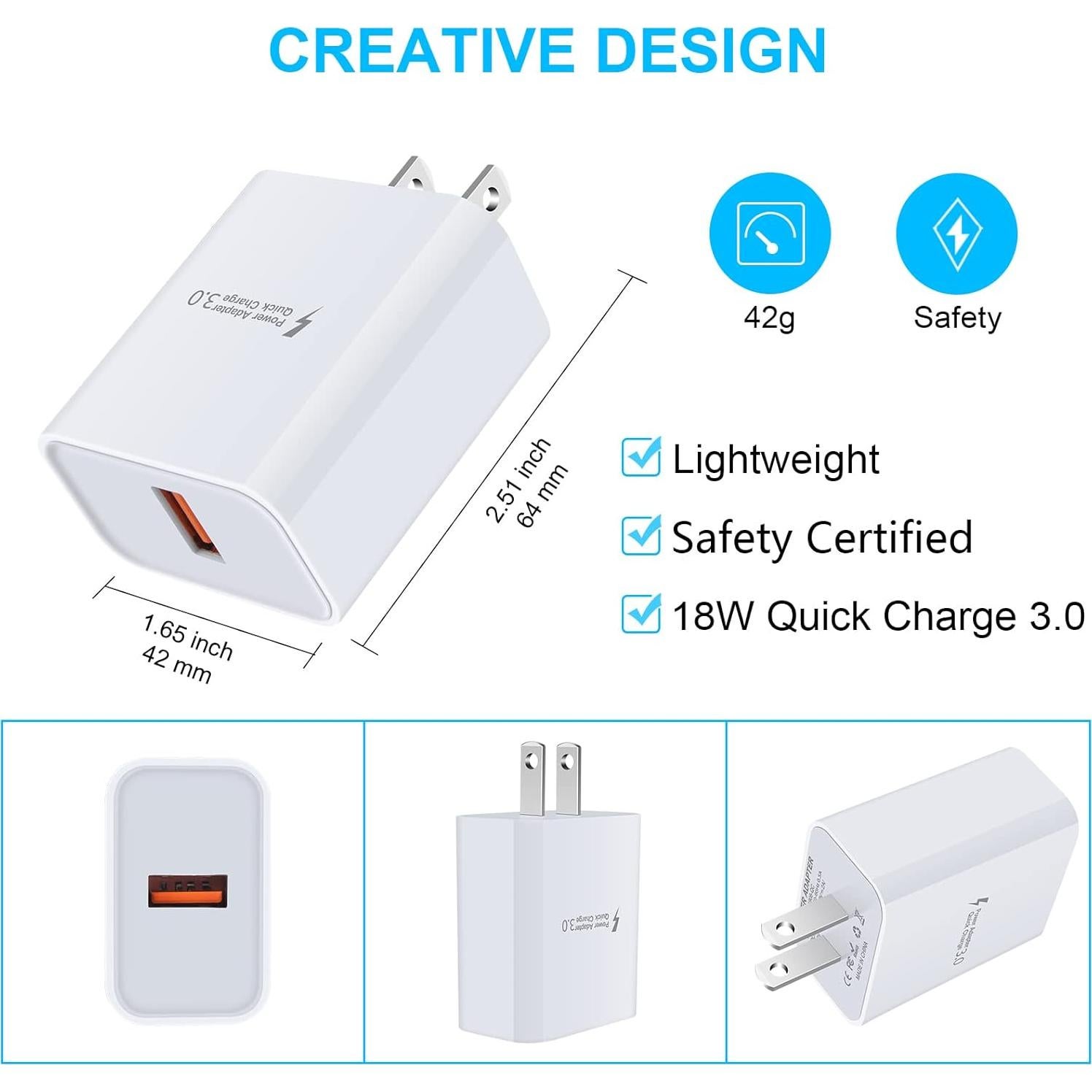 Cargador de Pared Quick Charge 3.0 18W USB Sidpro Blanco