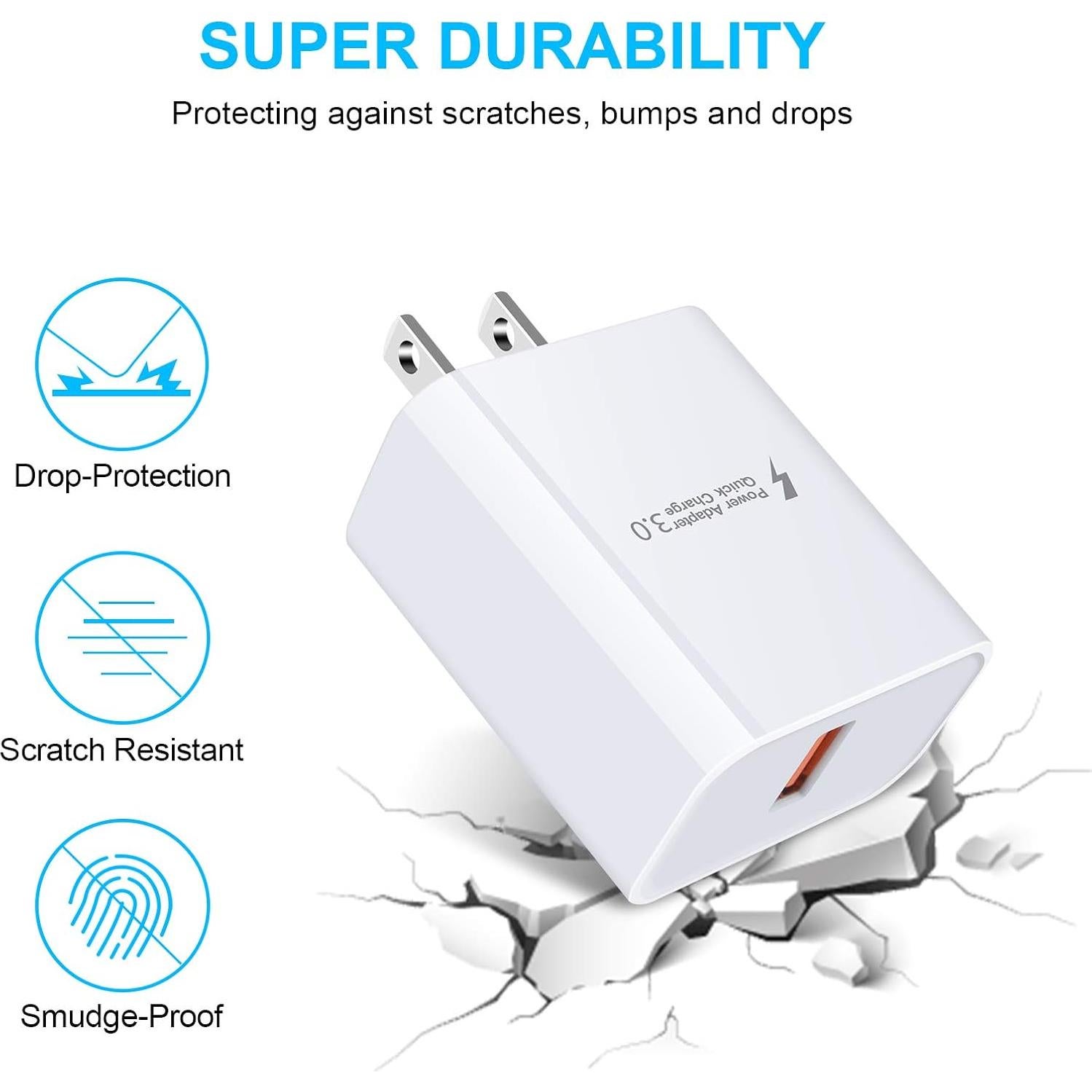 Cargador de Pared Quick Charge 3.0 18W USB Sidpro Blanco