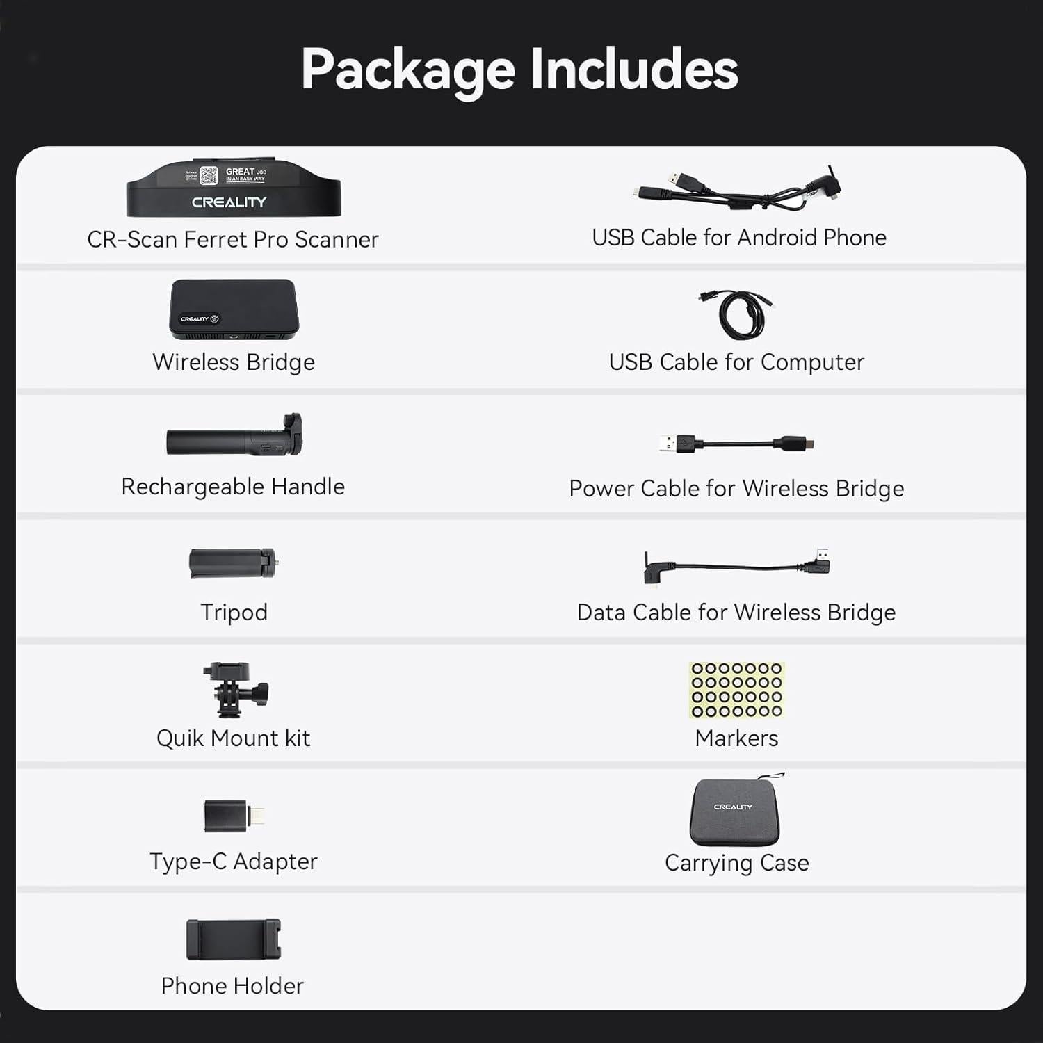 Escáner 3D Creality Ferret Pro, precisión 0.1mm, 30FPS