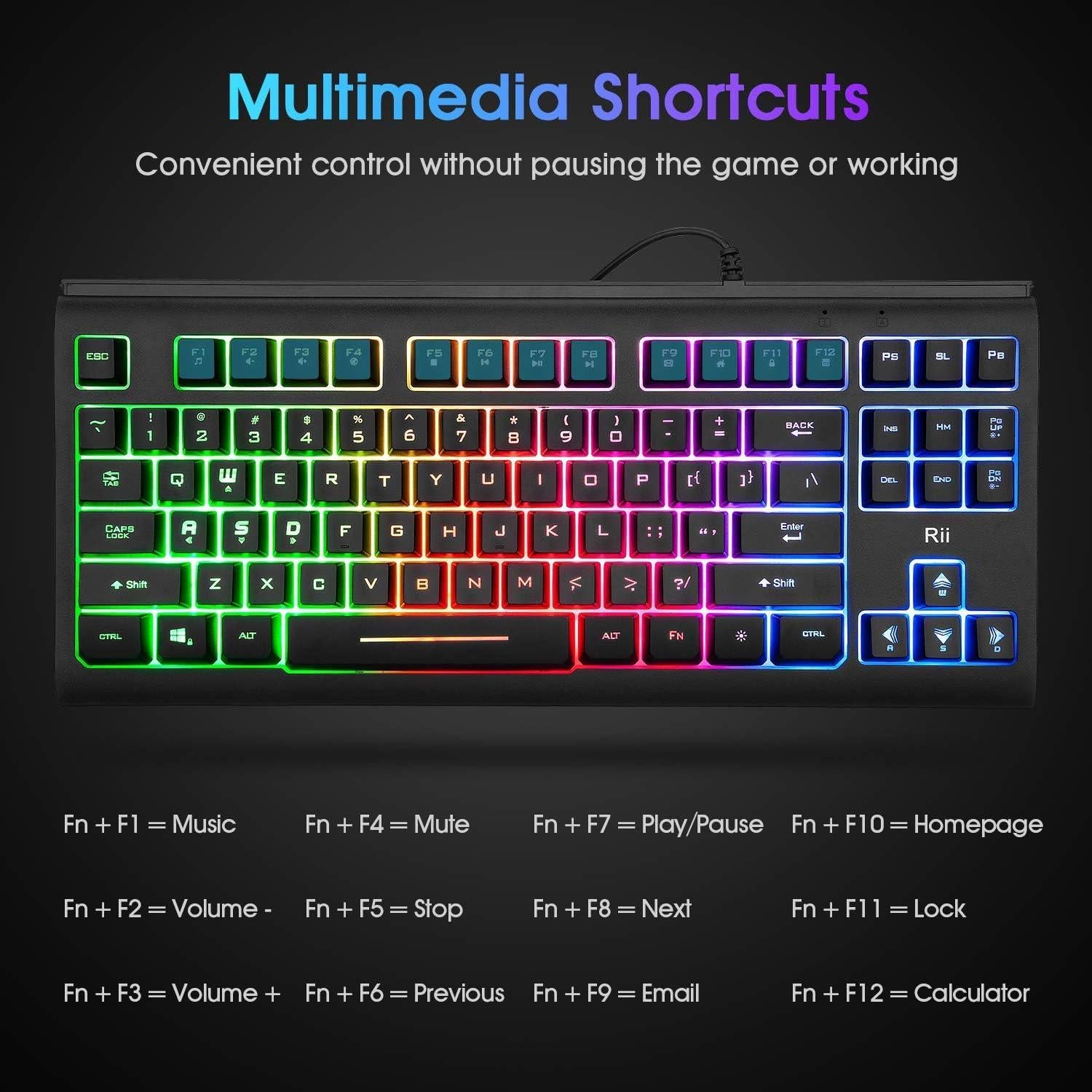 Teclado Rii RK104 USB Compacto Retroiluminado RGB 87 Teclas