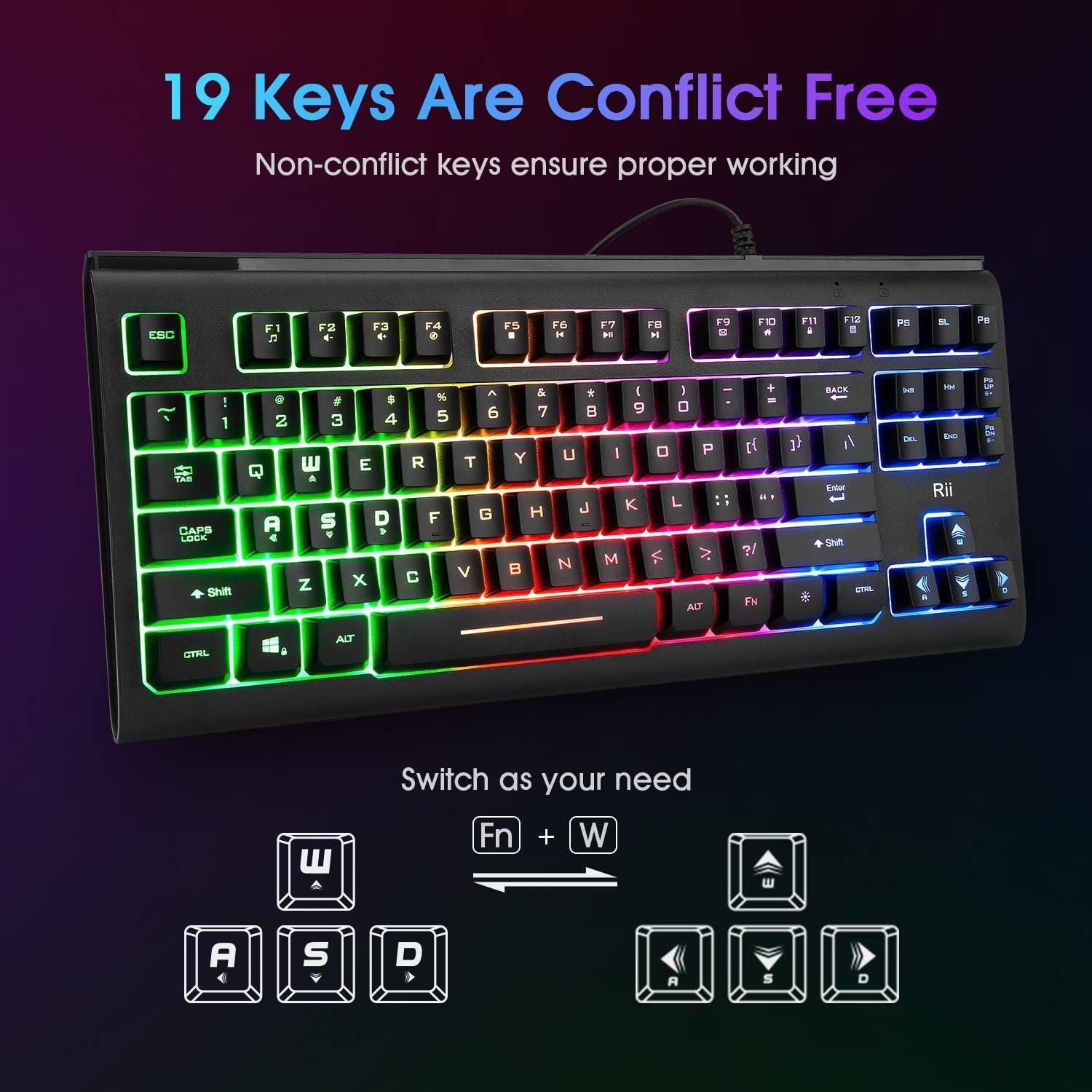 Teclado Rii RK104 USB Compacto Retroiluminado RGB 87 Teclas