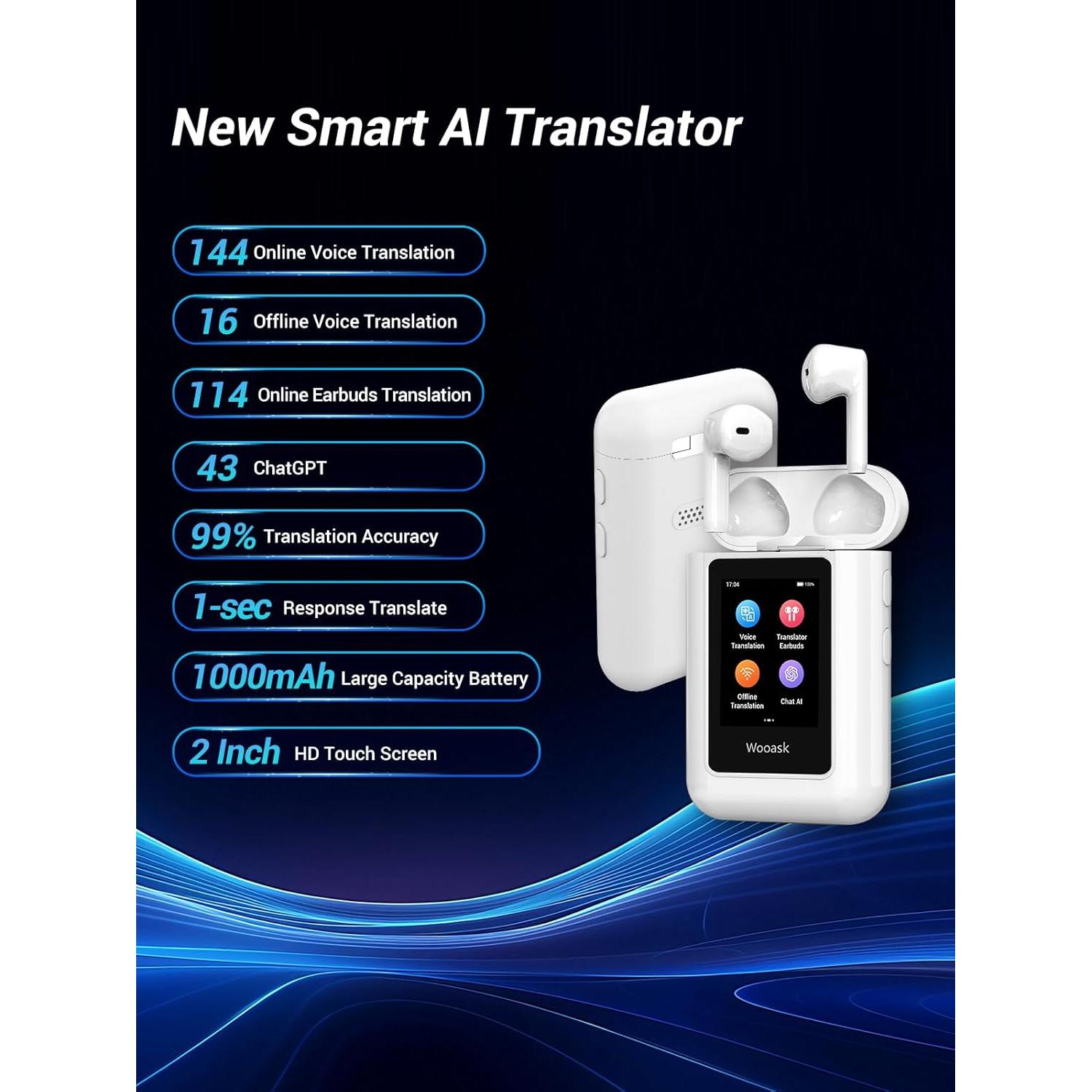 Auriculares de Traducción Wooask A8 AI en Tiempo Real 144 Idiomas