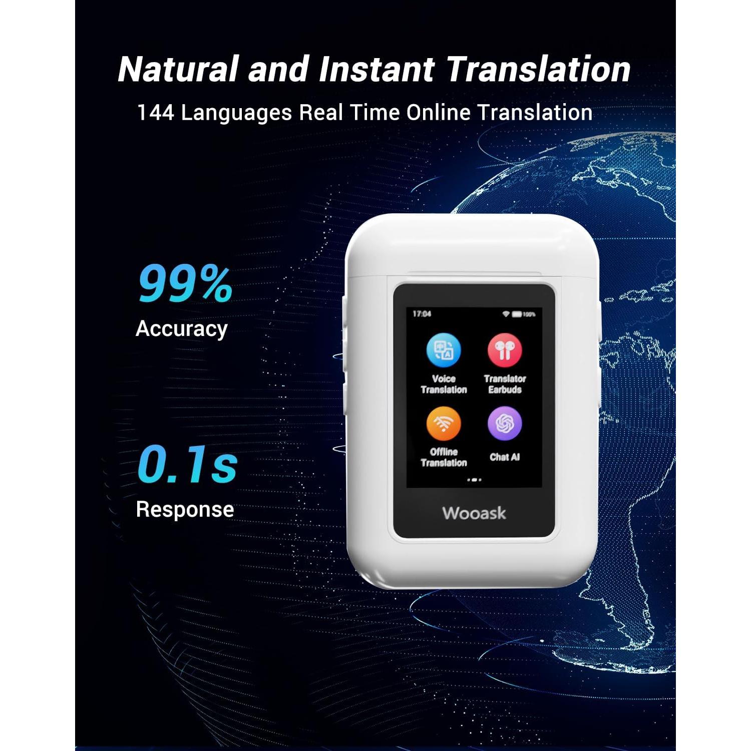 Auriculares de Traducción Wooask A8 AI en Tiempo Real 144 Idiomas