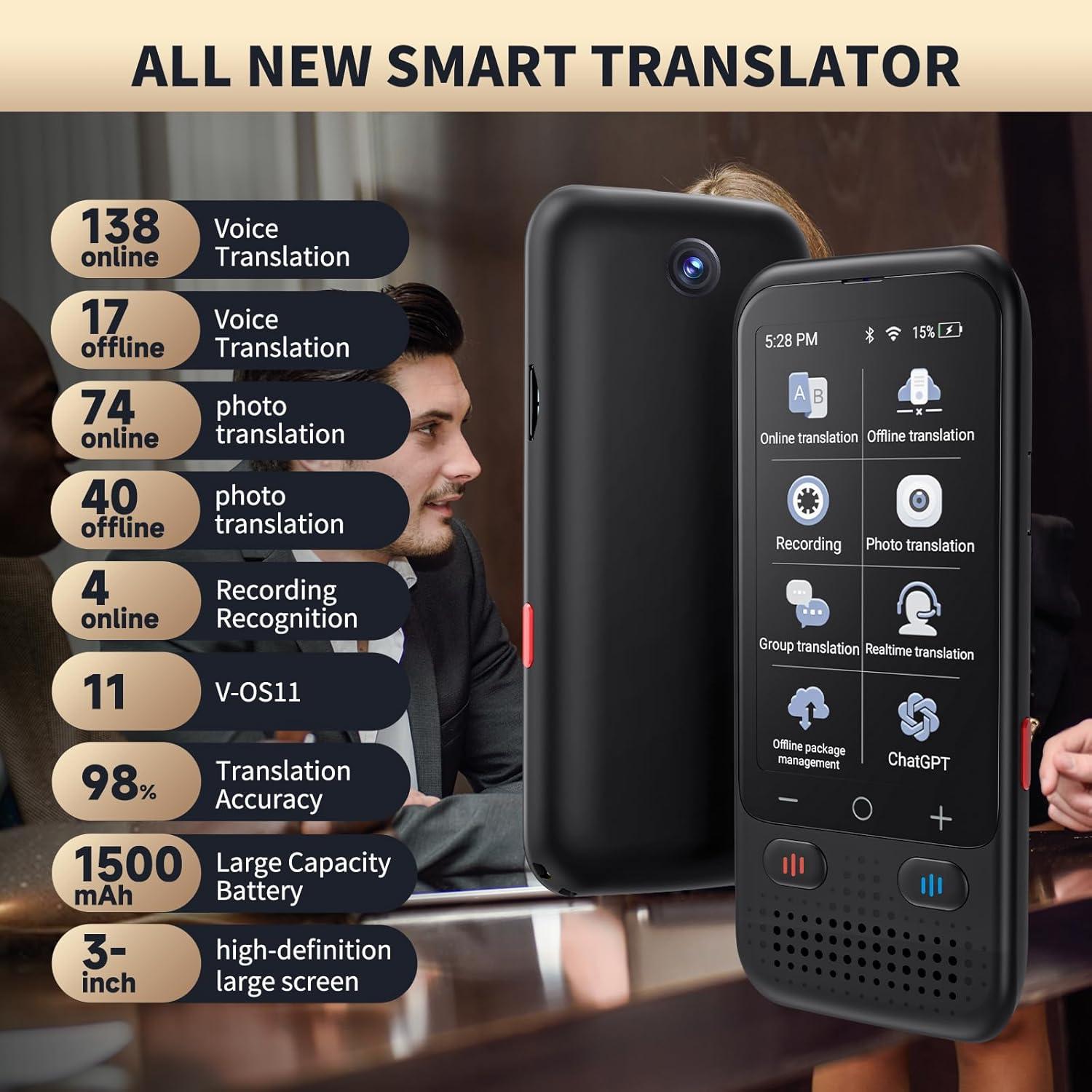 Traductor de Idiomas AI Z5 - Sin WiFi, 150+ Idiomas, Offline