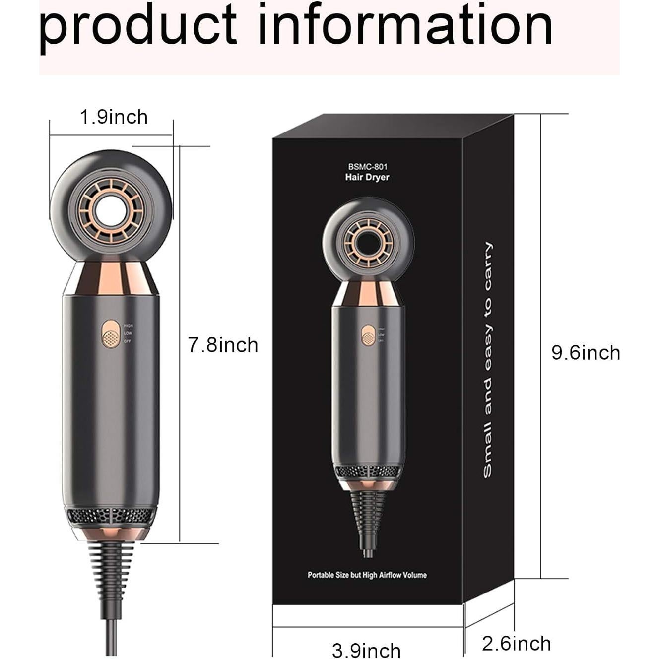 Secador de Pelo Profesional Wenzhou 800W Compacto Gris