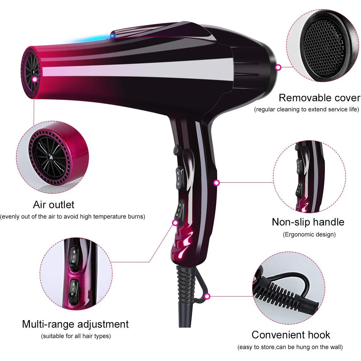 Secador de Pelo Profesional SOMOYA 3500W Iónico con Luz Azul