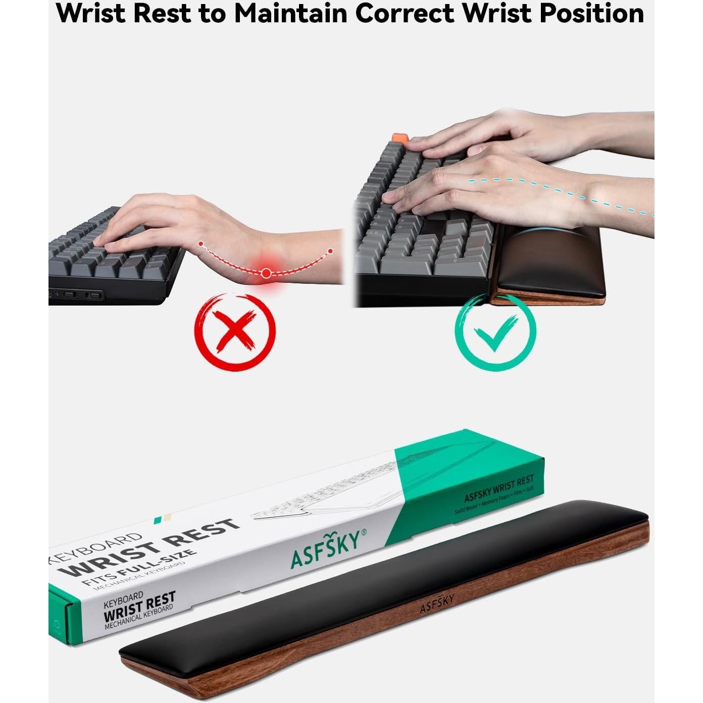 Reposa Muñecas Ergonómico ASFSKY de Madera y Espuma 44x8cm