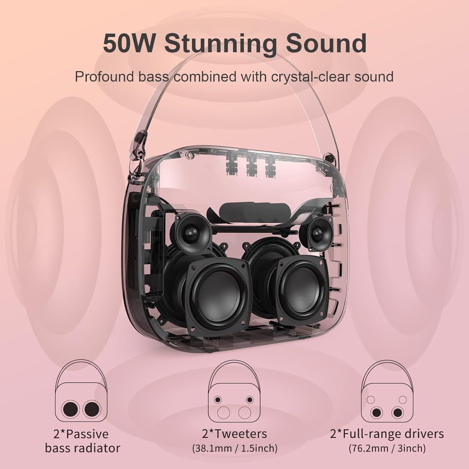 Altavoz Bluetooth DOSS SoundBox H100 Rosa 50W 24H Portátil