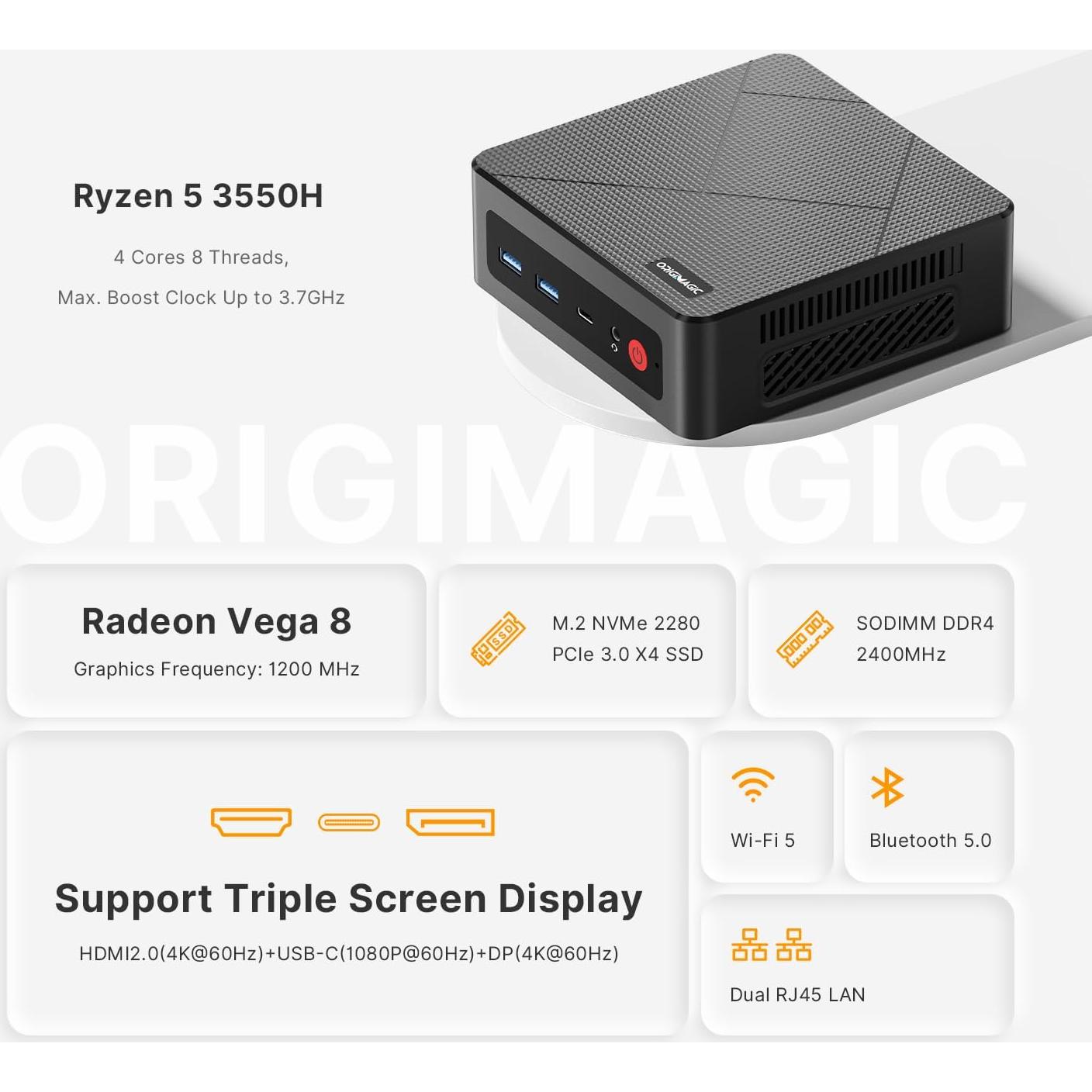 Mini PC ORIGIMAGIC C4 Ryzen 5 3550H 16GB RAM 512GB SSD