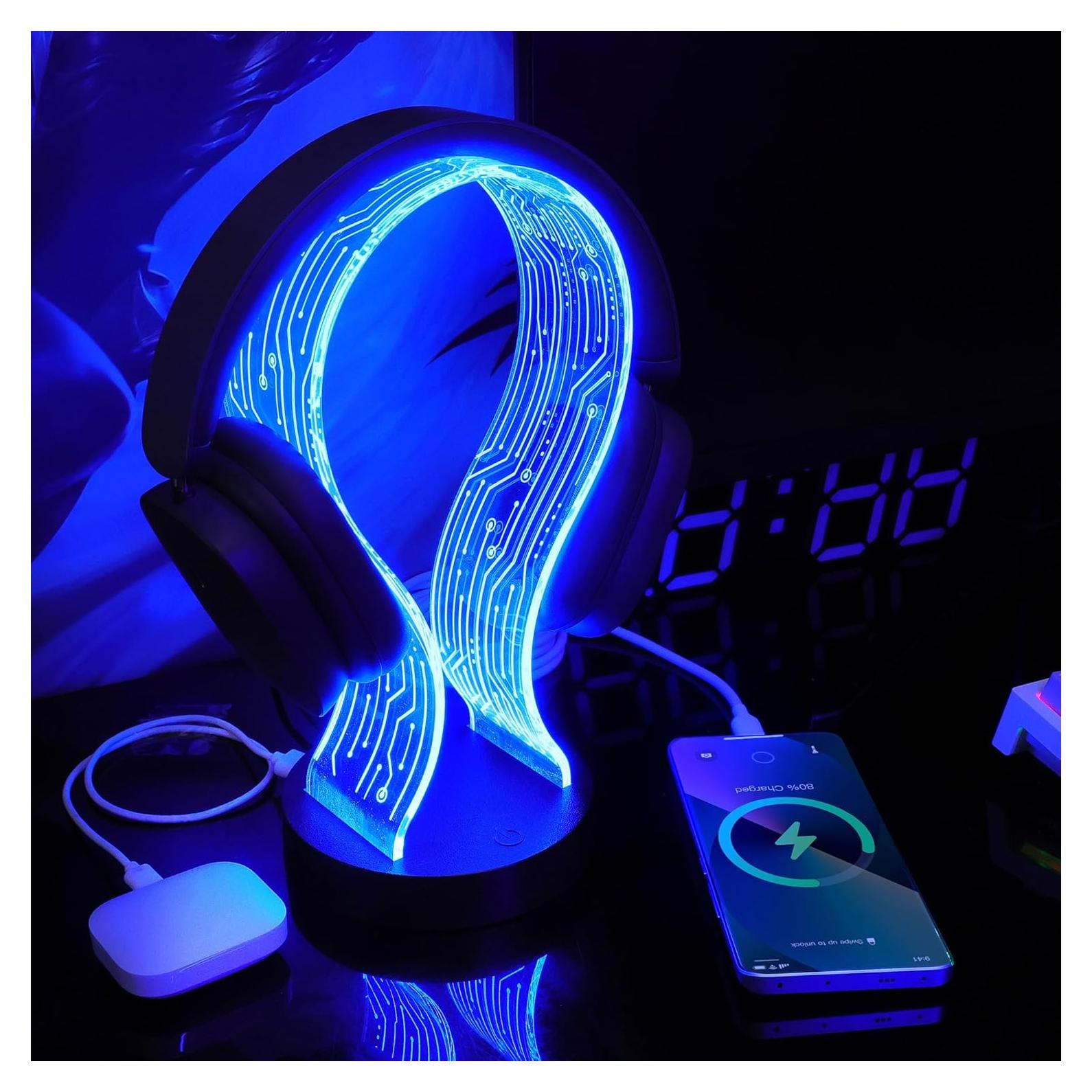 Soporte para Auriculares Lampeez con Luz LED y Carga USB