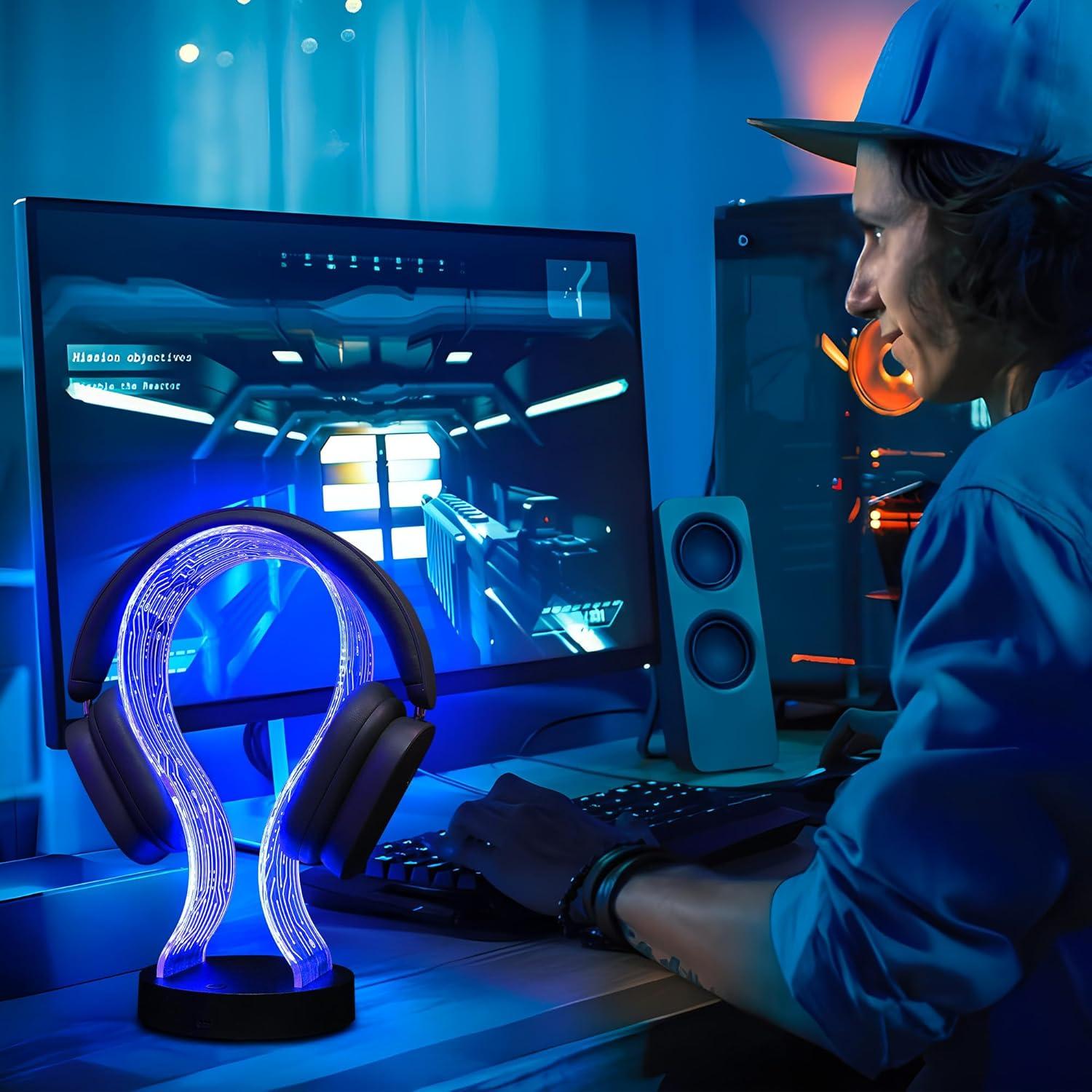 Soporte para Auriculares Lampeez con Luz LED y Carga USB