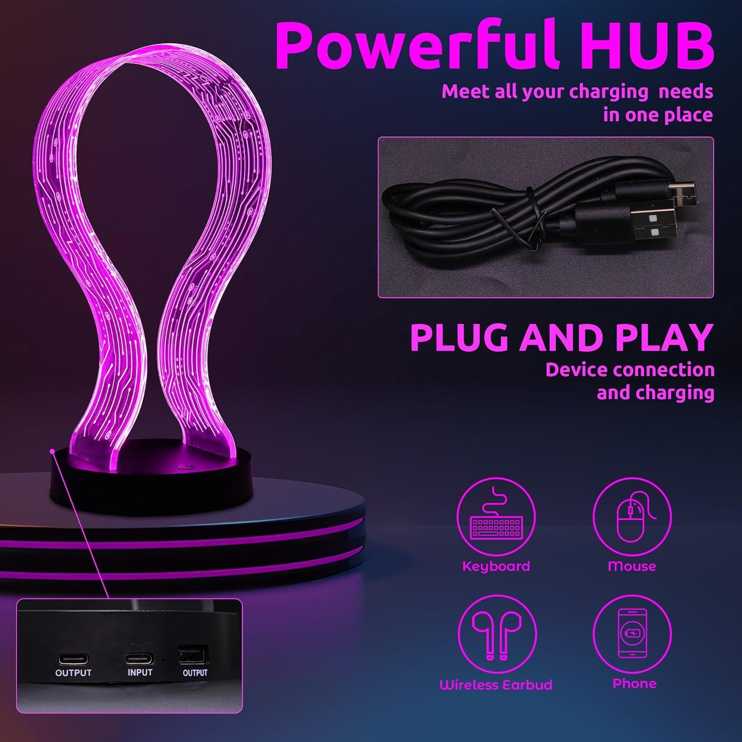 Soporte para Auriculares Lampeez con Luz LED y Carga USB