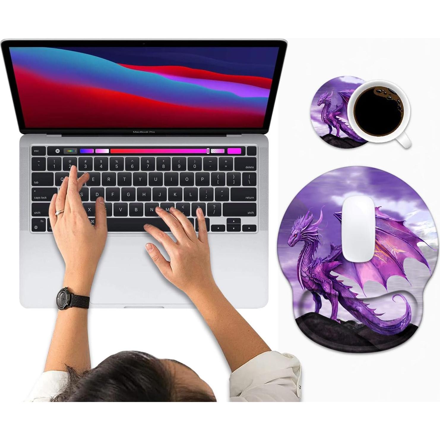 Soporte de Muñeca Ergonómico Luasao con Alfombrilla Dragón Púrpura