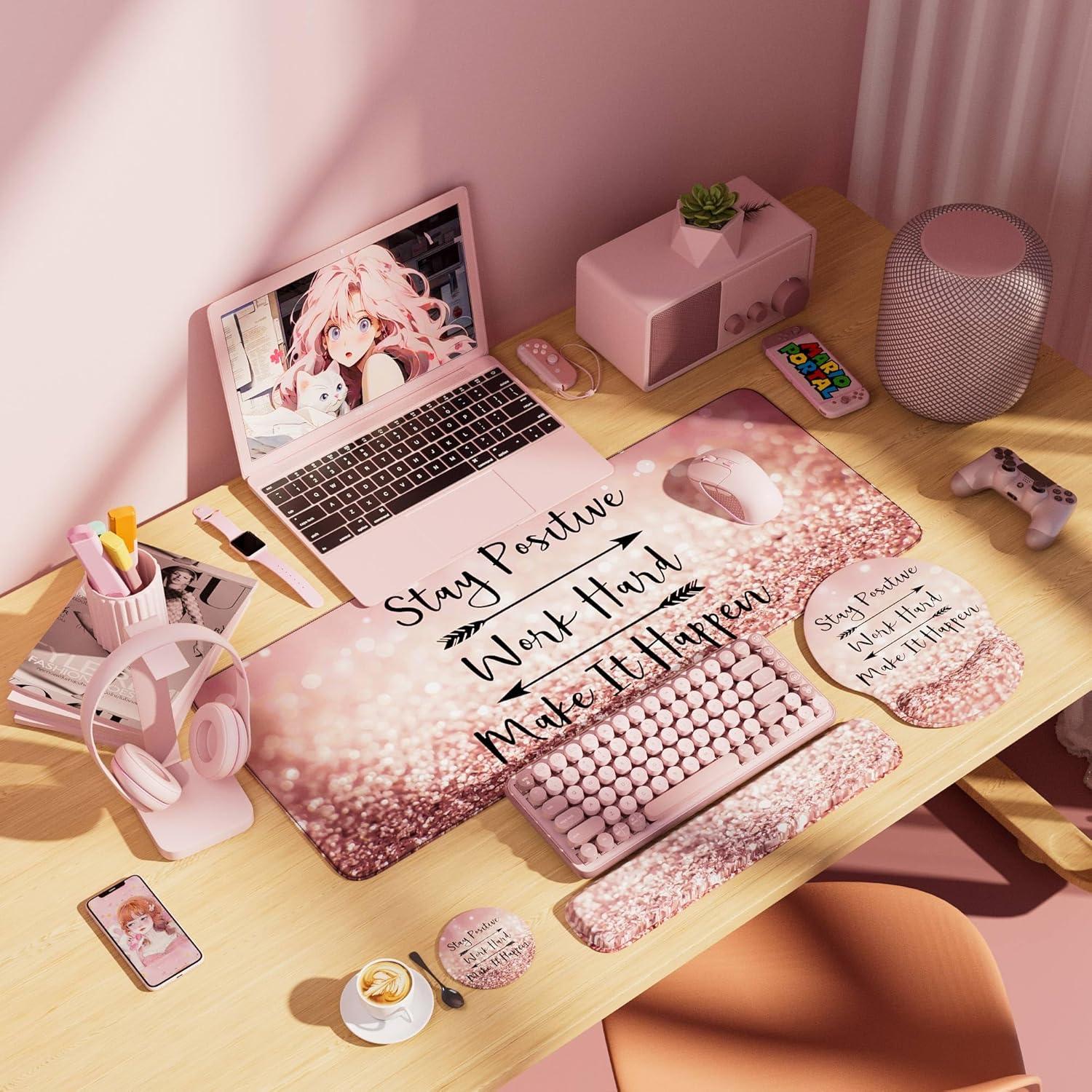 Juego de Alfombrilla de Ratón y Reposamuñecas VINEBURY Rosa