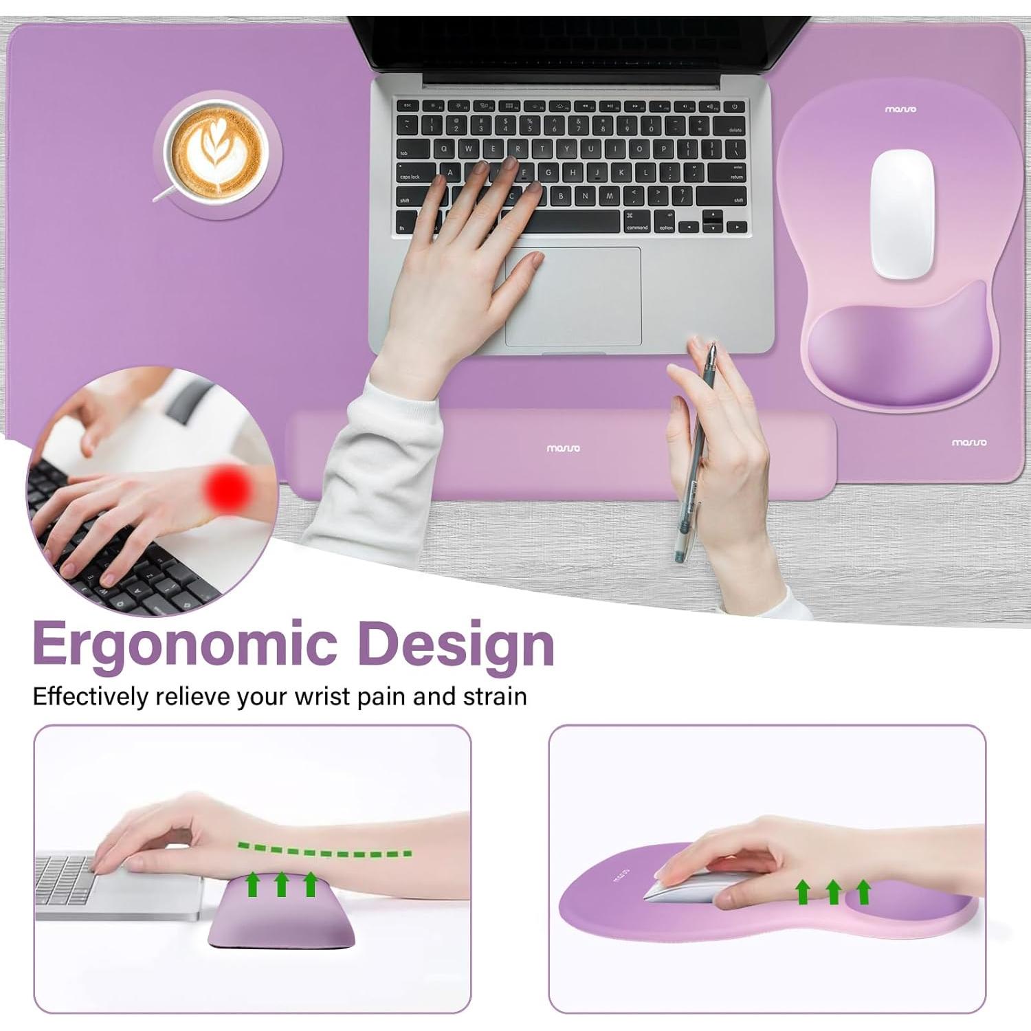 Conjunto Alfombrilla de Teclado y Ratón MOSISO Ergonómico Púrpura