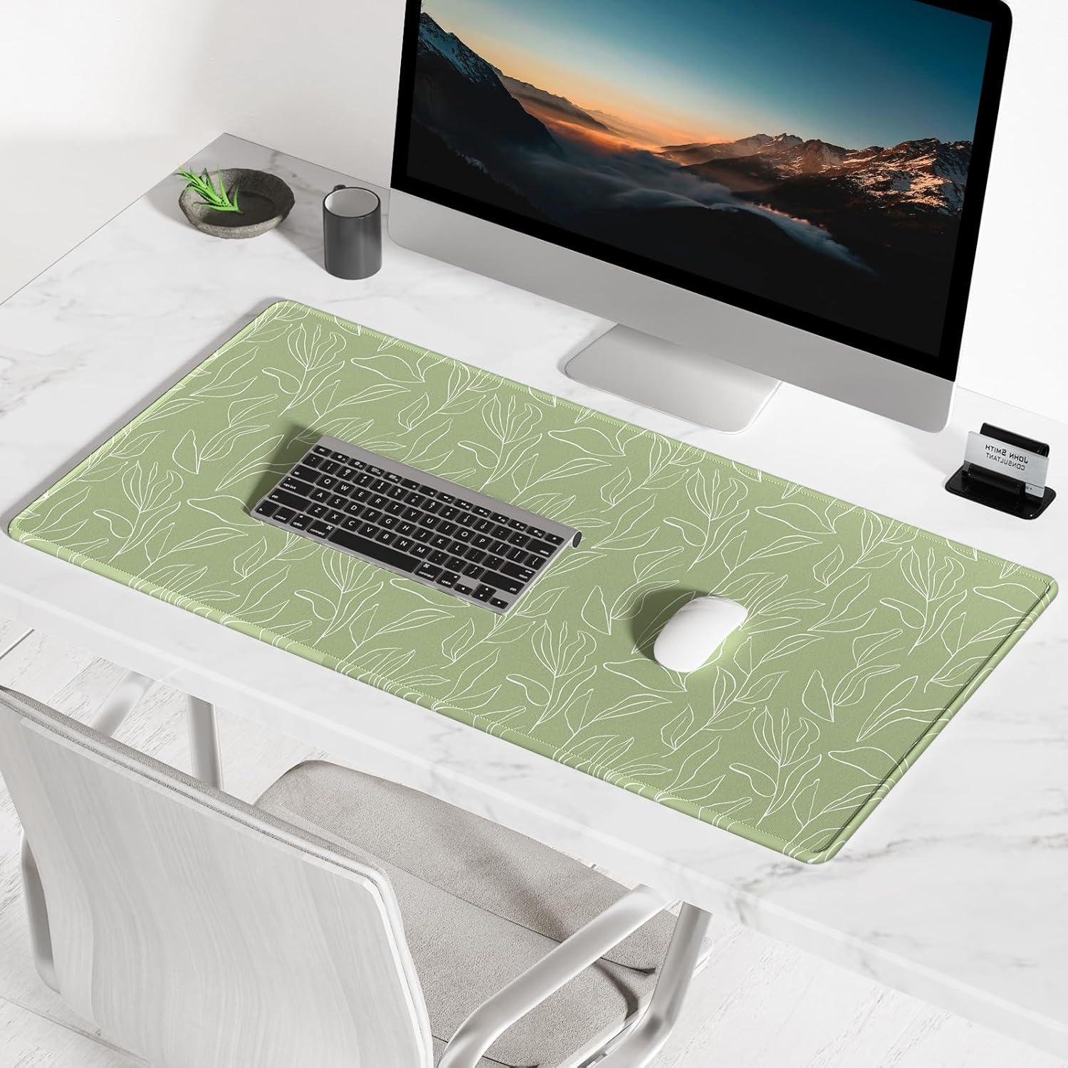 Alfombrilla de Ratón Grande BOSOBO Hoja Verde Minimalista 90x40 cm