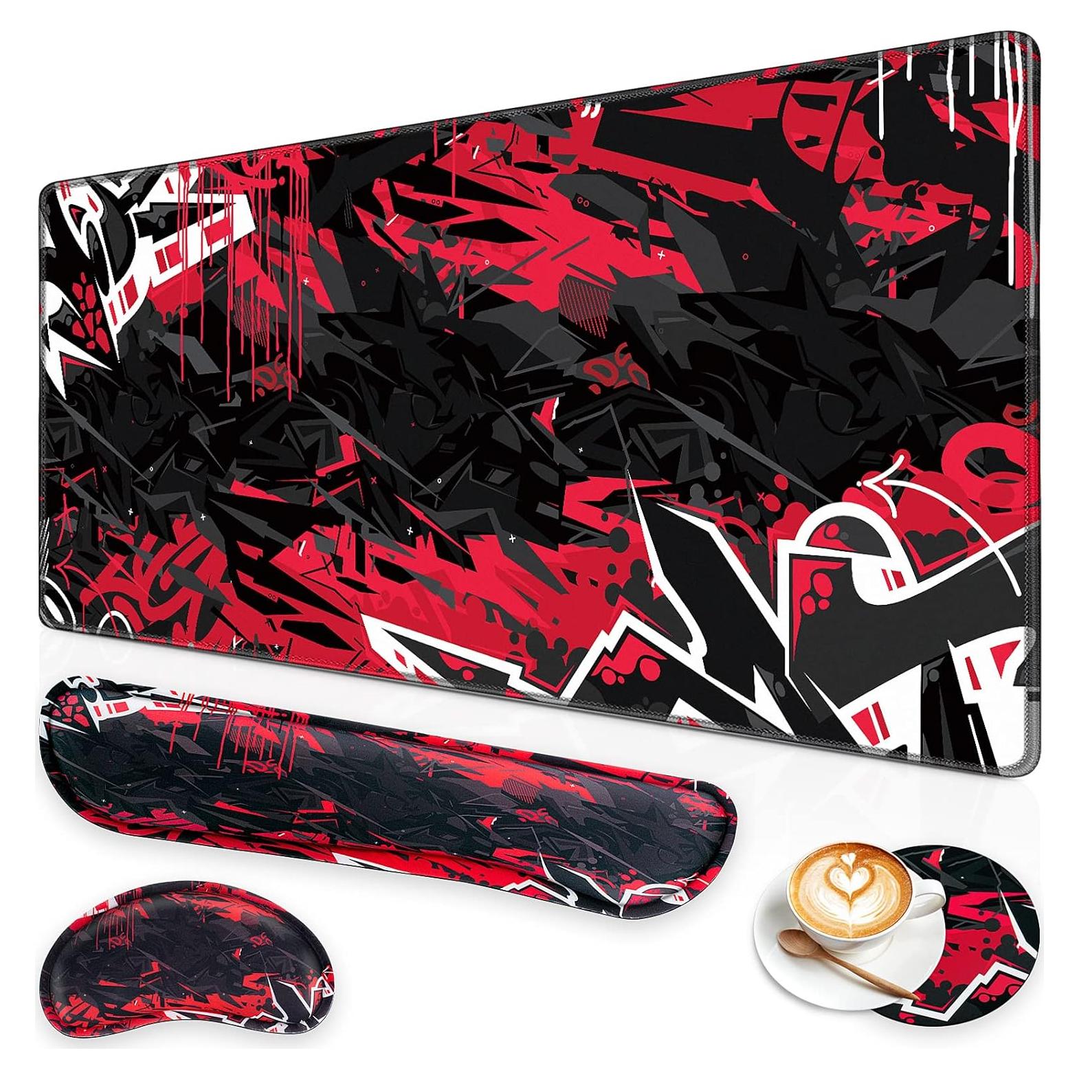 Conjunto Alfombrillas 4-en-1 Canjoy XXL Negro Rojo 90x40 cm