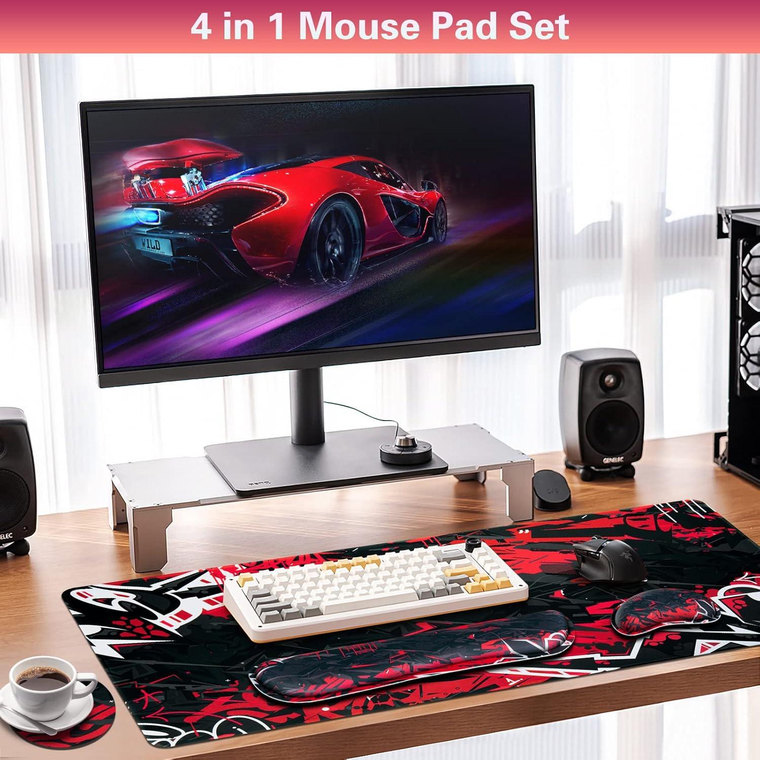 Conjunto Alfombrillas 4-en-1 Canjoy XXL Negro Rojo 90x40 cm