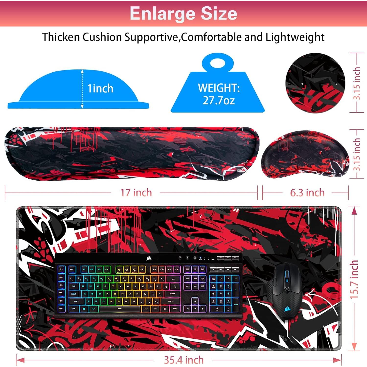 Conjunto Alfombrillas 4-en-1 Canjoy XXL Negro Rojo 90x40 cm