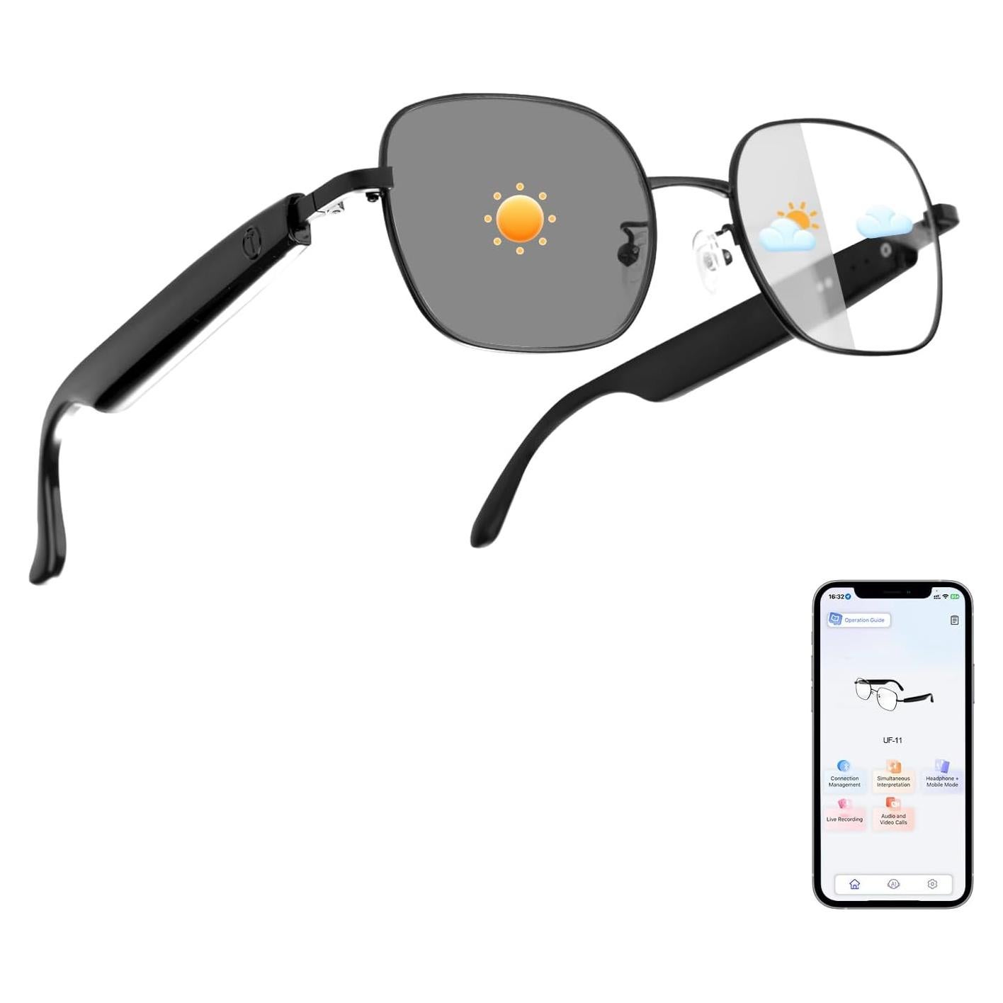 Gafas de Traducción Inteligente AI UF-11, Bluetooth, Reducción de Ruido