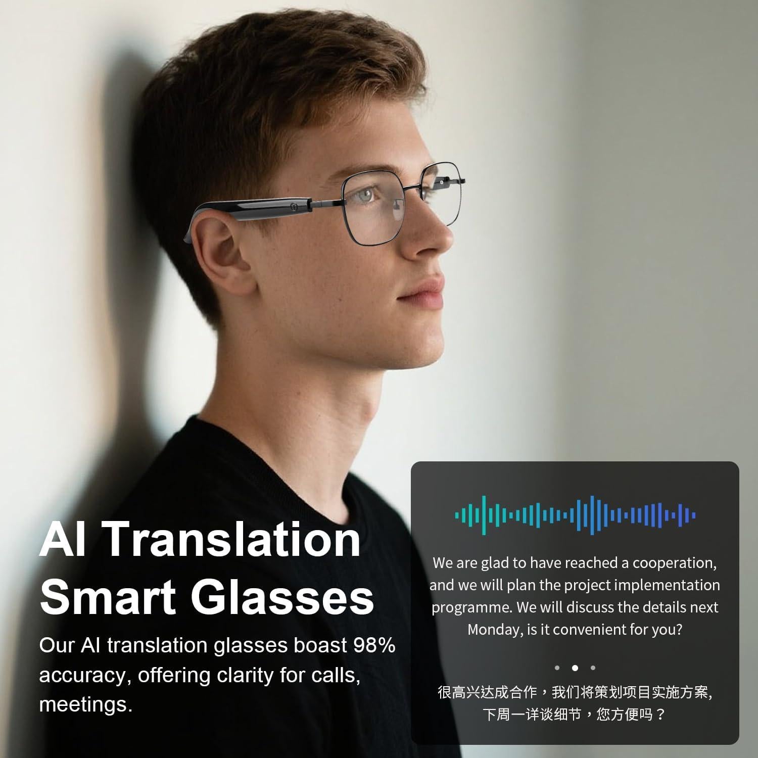 Gafas de Traducción Inteligente AI UF-11, Bluetooth, Reducción de Ruido