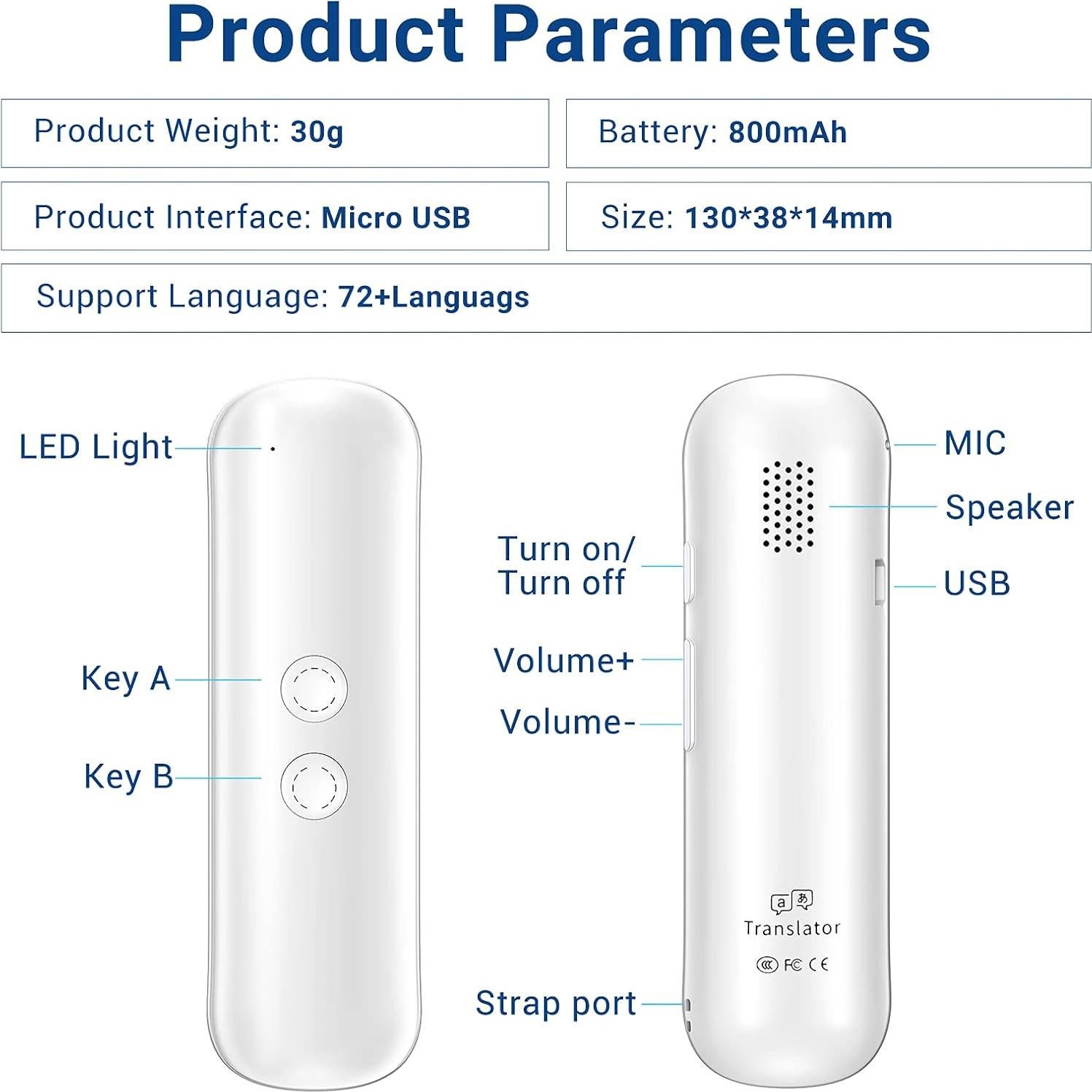 Traductor de Voz XURPURTLK G5 72 Idiomas Bluetooth 4.2