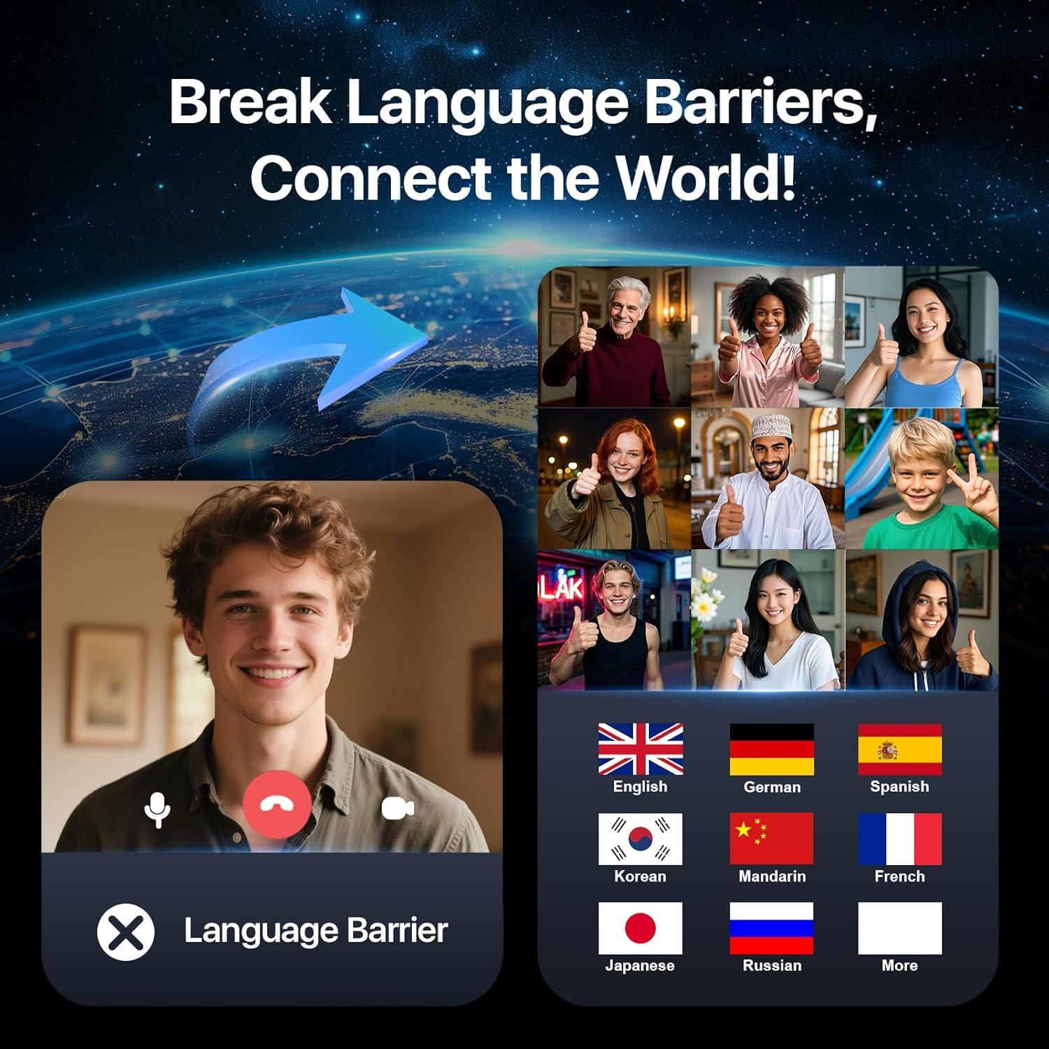 Auriculares Traductores AI Merryking MK75 144 Idiomas Negro