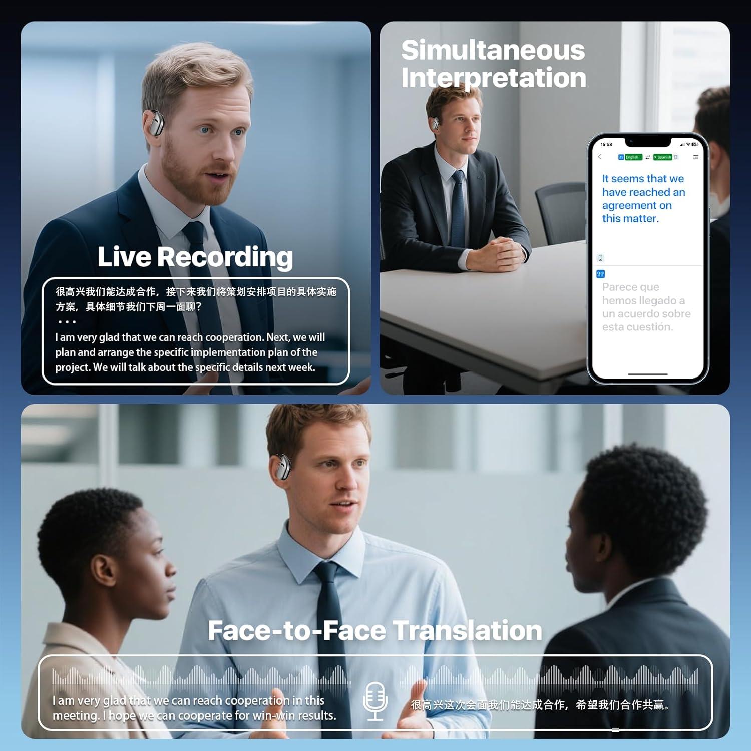 Auriculares Traductores AI Merryking MK75 144 Idiomas Negro