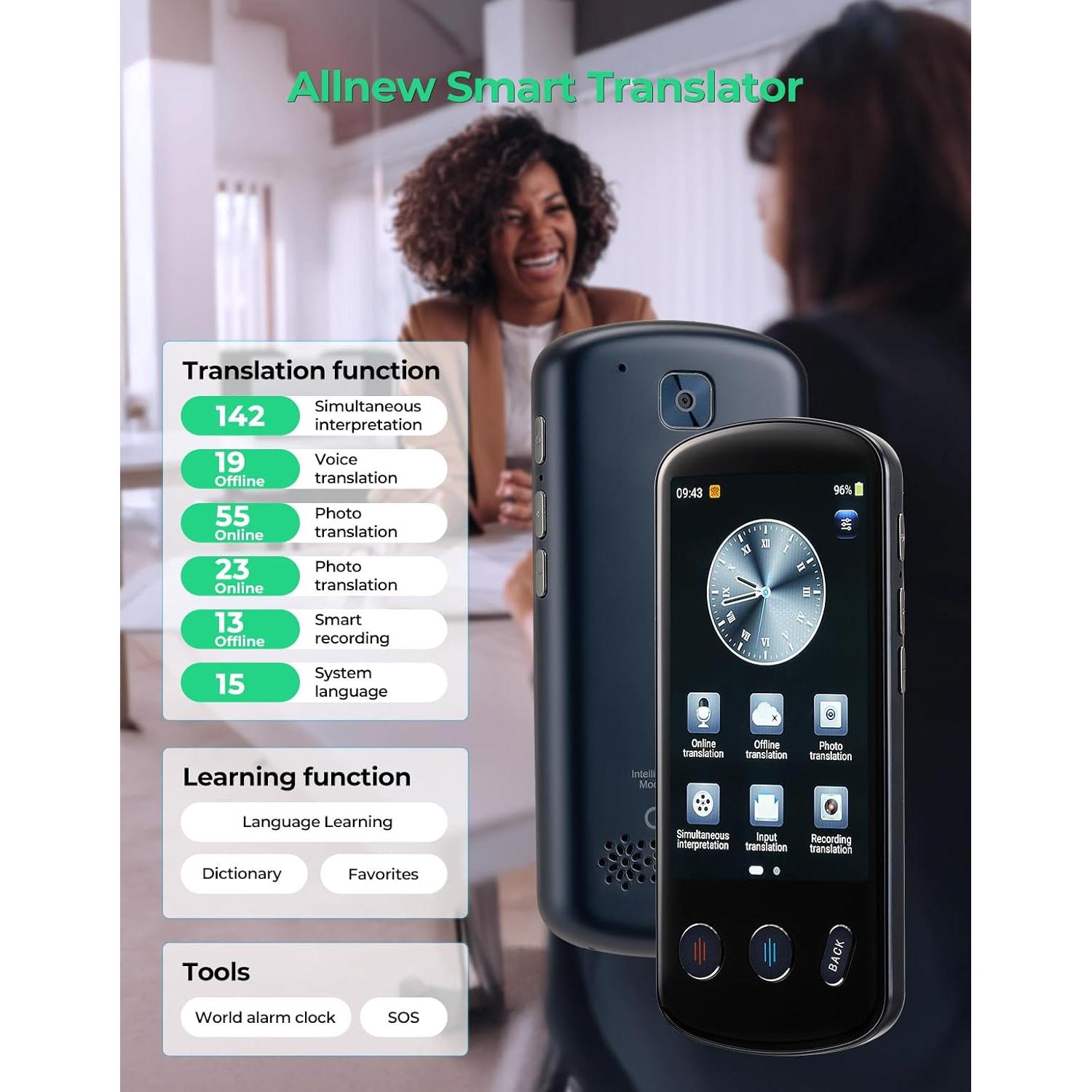 Traductor de Idiomas AI SVANTTO P60, 142 Idiomas, Offline, 8H Batería