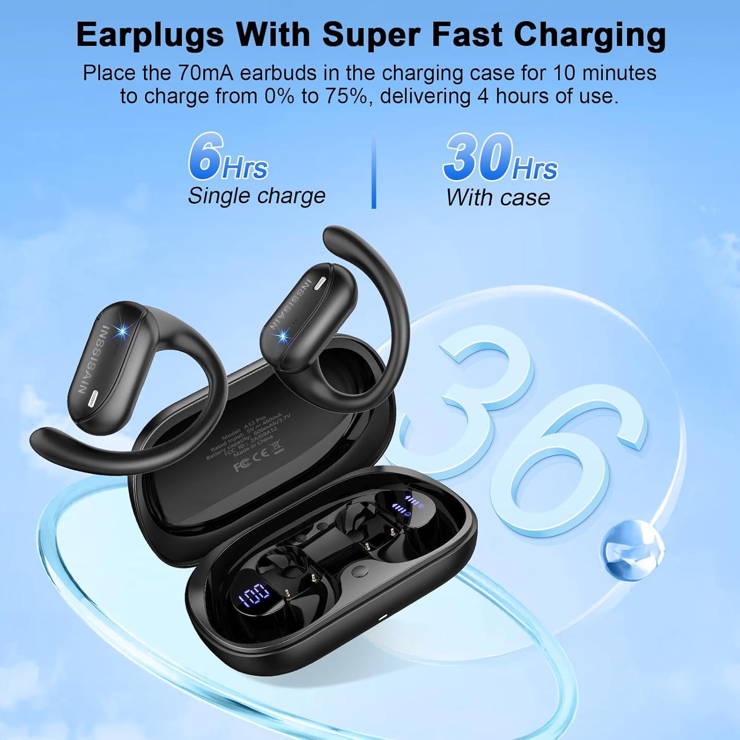 AI Translation Earbuds Real Time 164 Languages & Accents, Audifonos Traductores Inglés Español, IPX7 Waterproof & 10-Min Fast Charge, Bluetooth 5.4 Open-Ear Translator Earbuds for iOS/Android