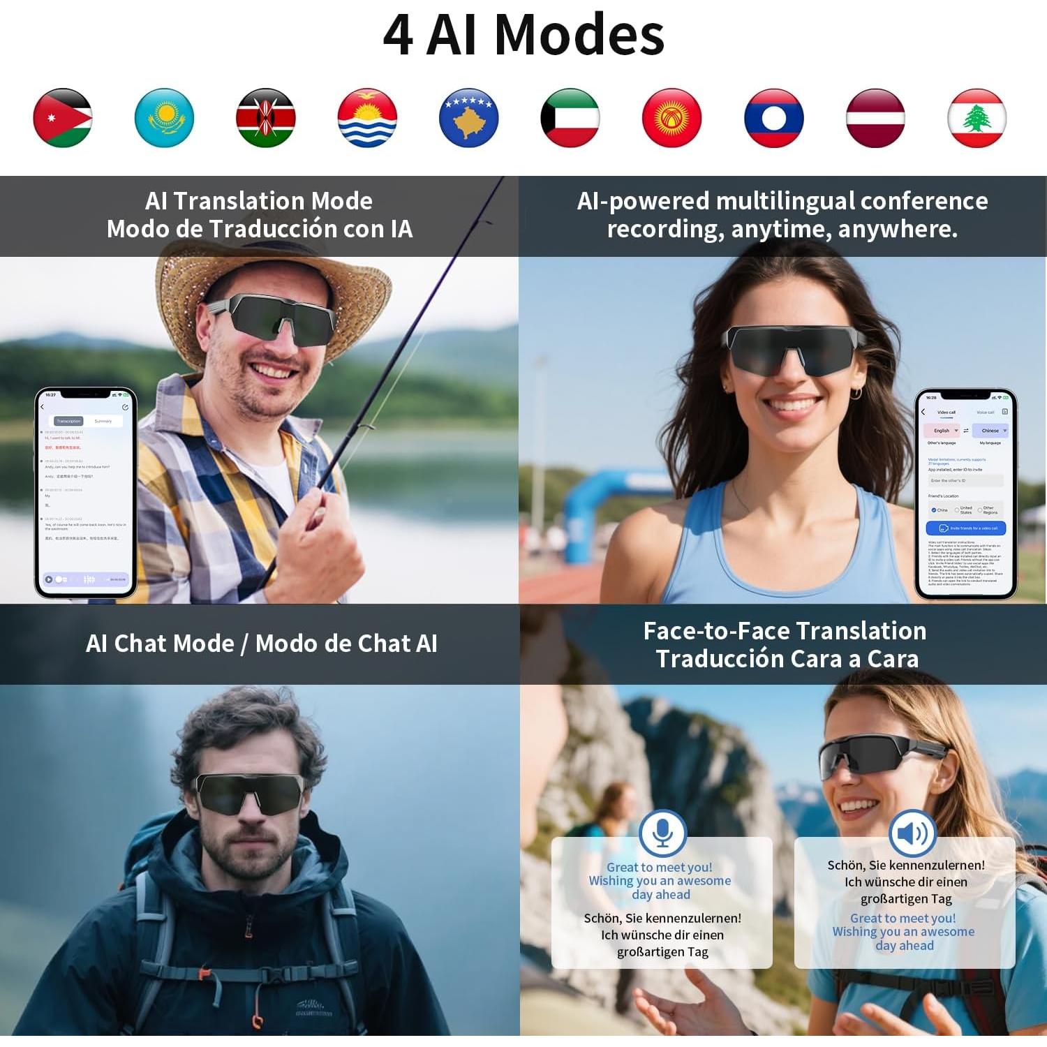 Gafas Inteligentes AI YJ006 con Traducción en Tiempo Real Plata