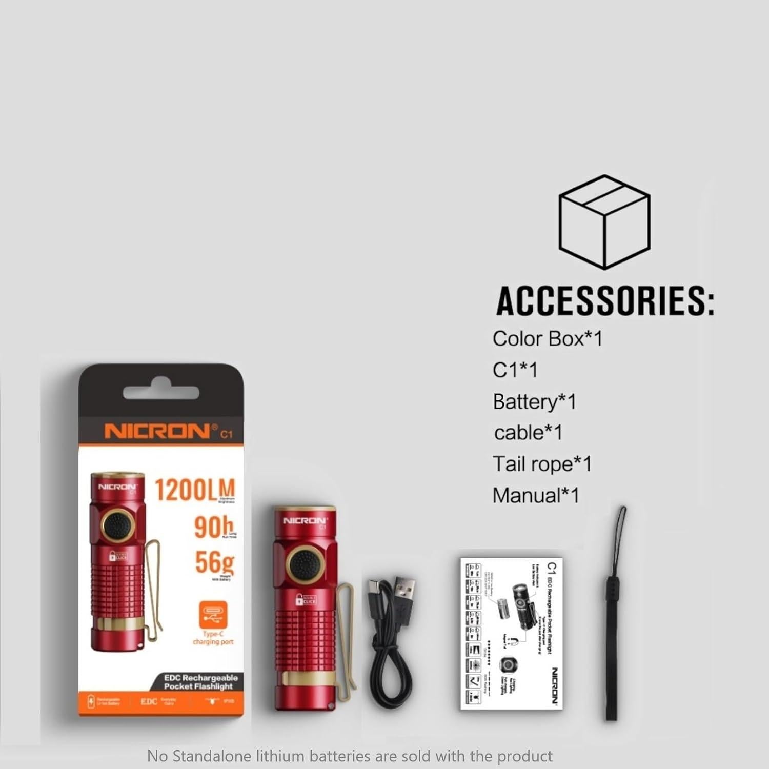 Linterna LED Recargable NICRON C1 Mini 1200 Lúmenes Rojo