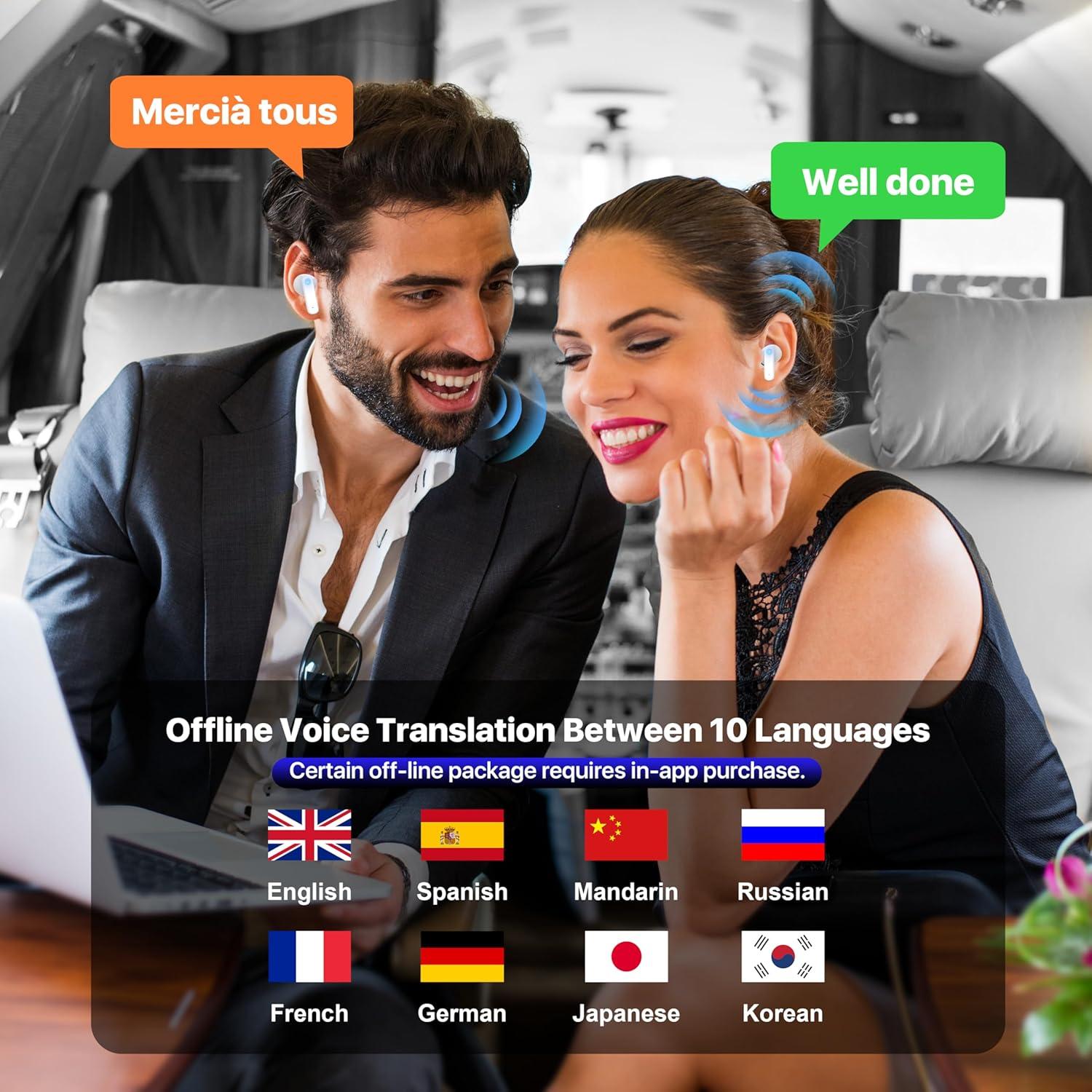 Auriculares Traductores AI Merryking MK70, 144 Idiomas, Blanco