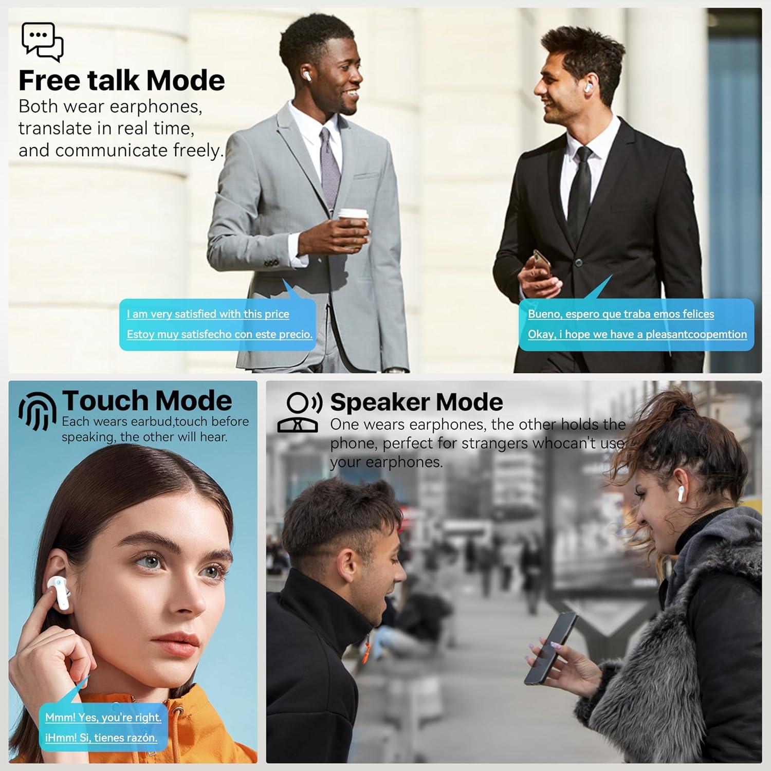 Auriculares Traductores AI Merryking MK70, 144 Idiomas, Blanco