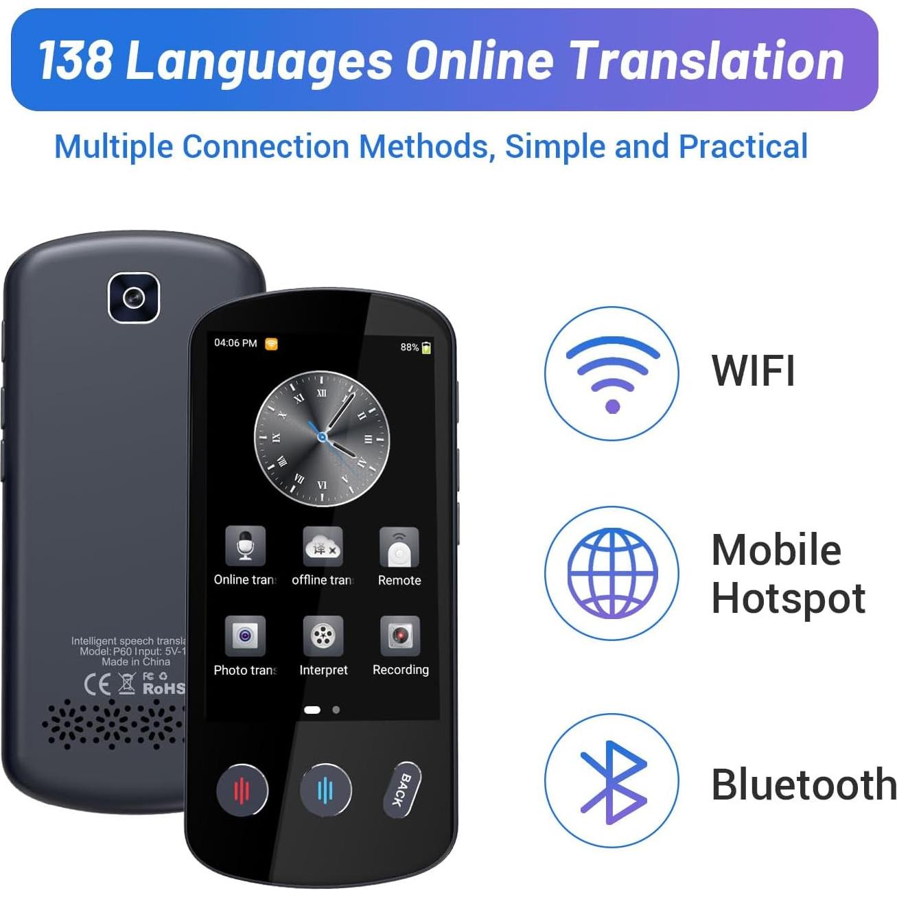 Traductor de Voz AI ZHIYIHENG P60, Portátil, 138 Idiomas