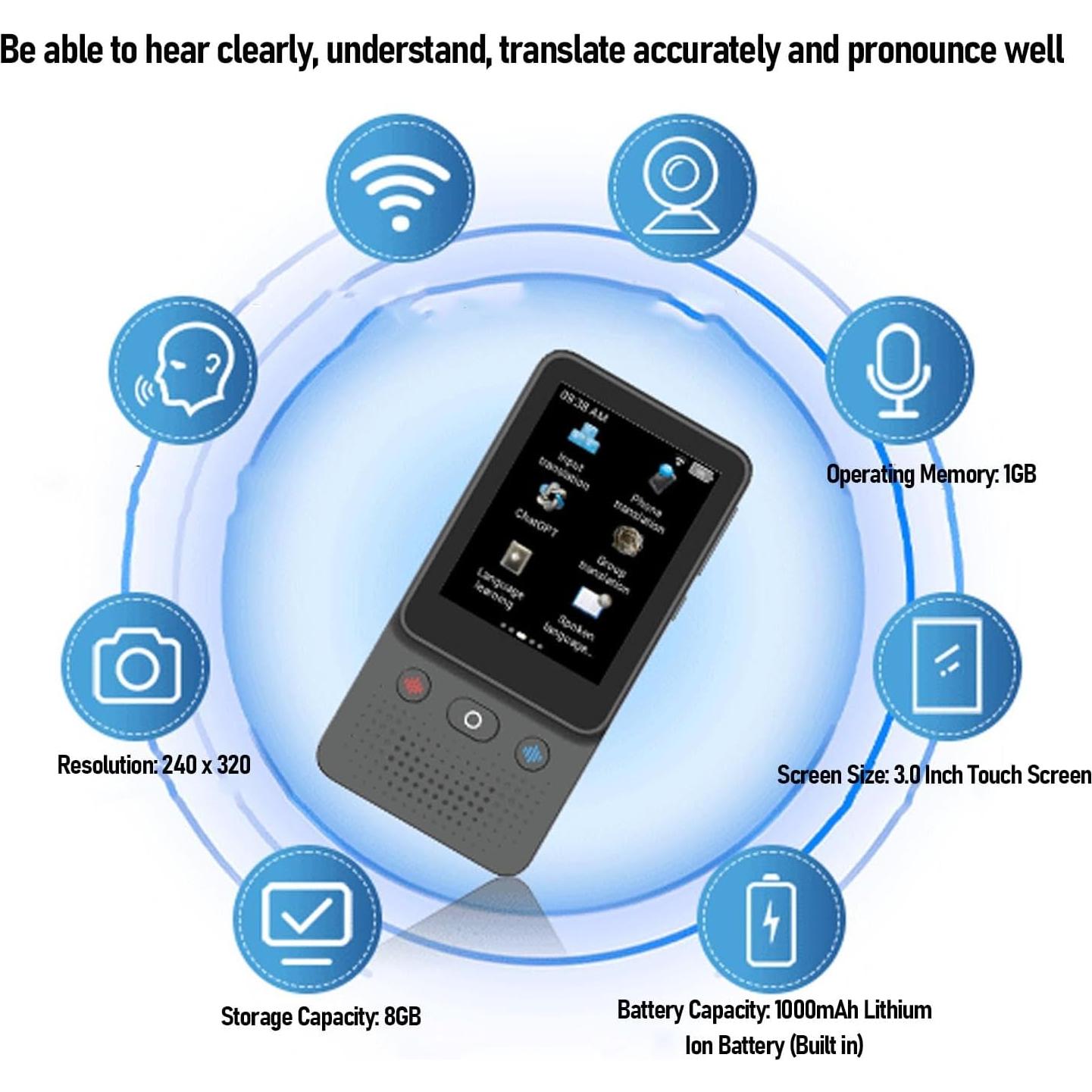 Traductor de Voz Inteligente Yoidesu 138 Idiomas Pantalla 3"