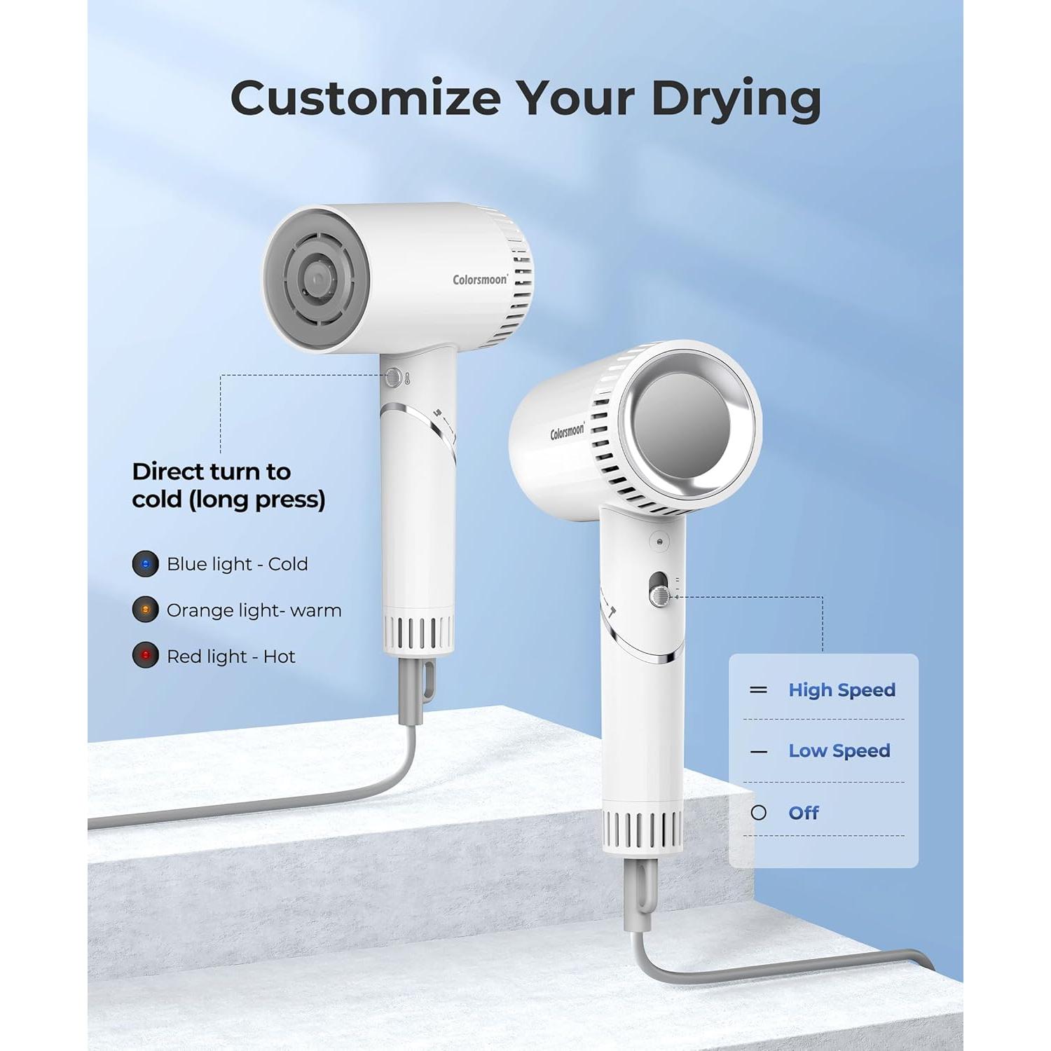 Secador de Pelo Colorsmoon G25, 100,000 RPM, Difusor y Boquilla